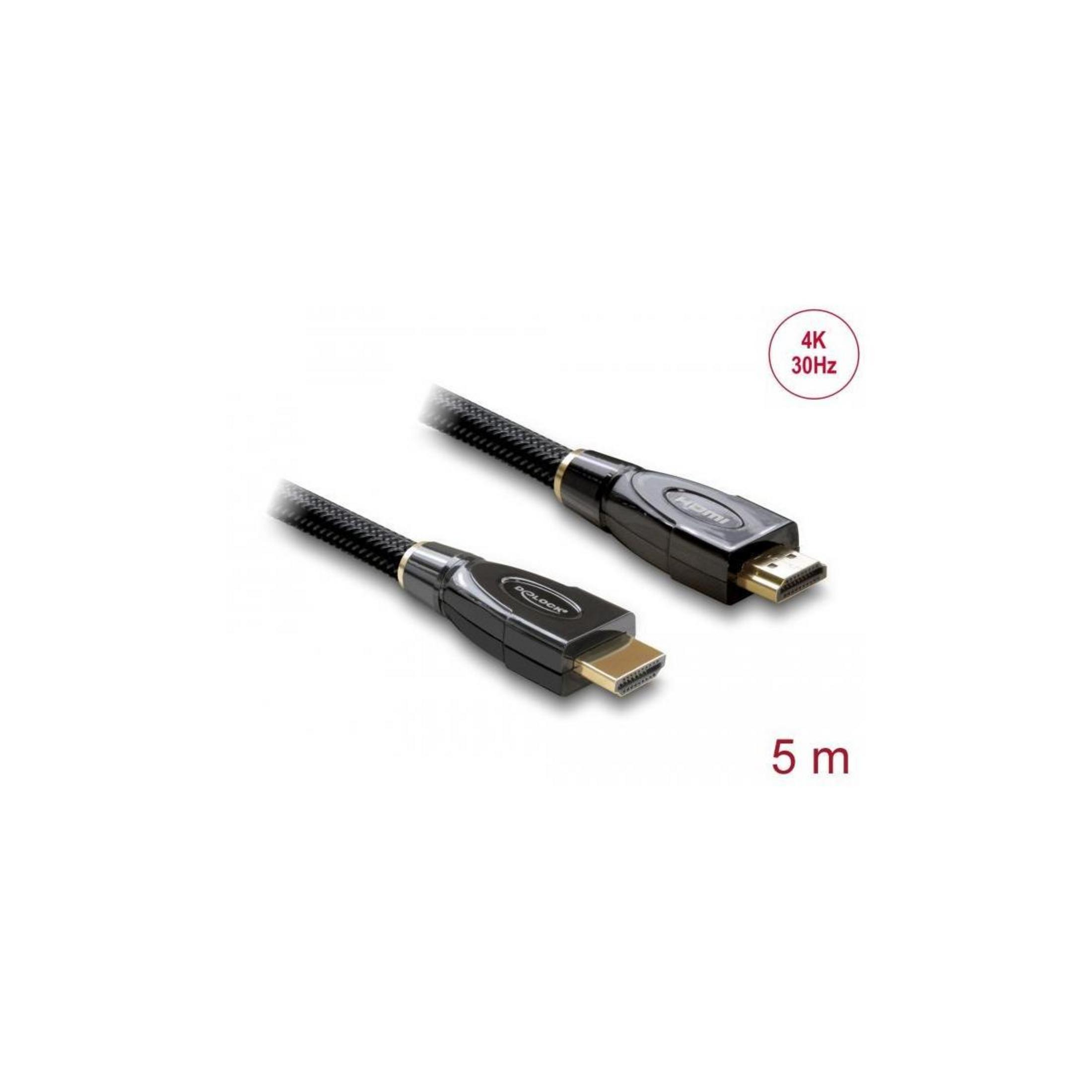 Twee zwarte HDMI-kabels met gouden connectoren, 5m.