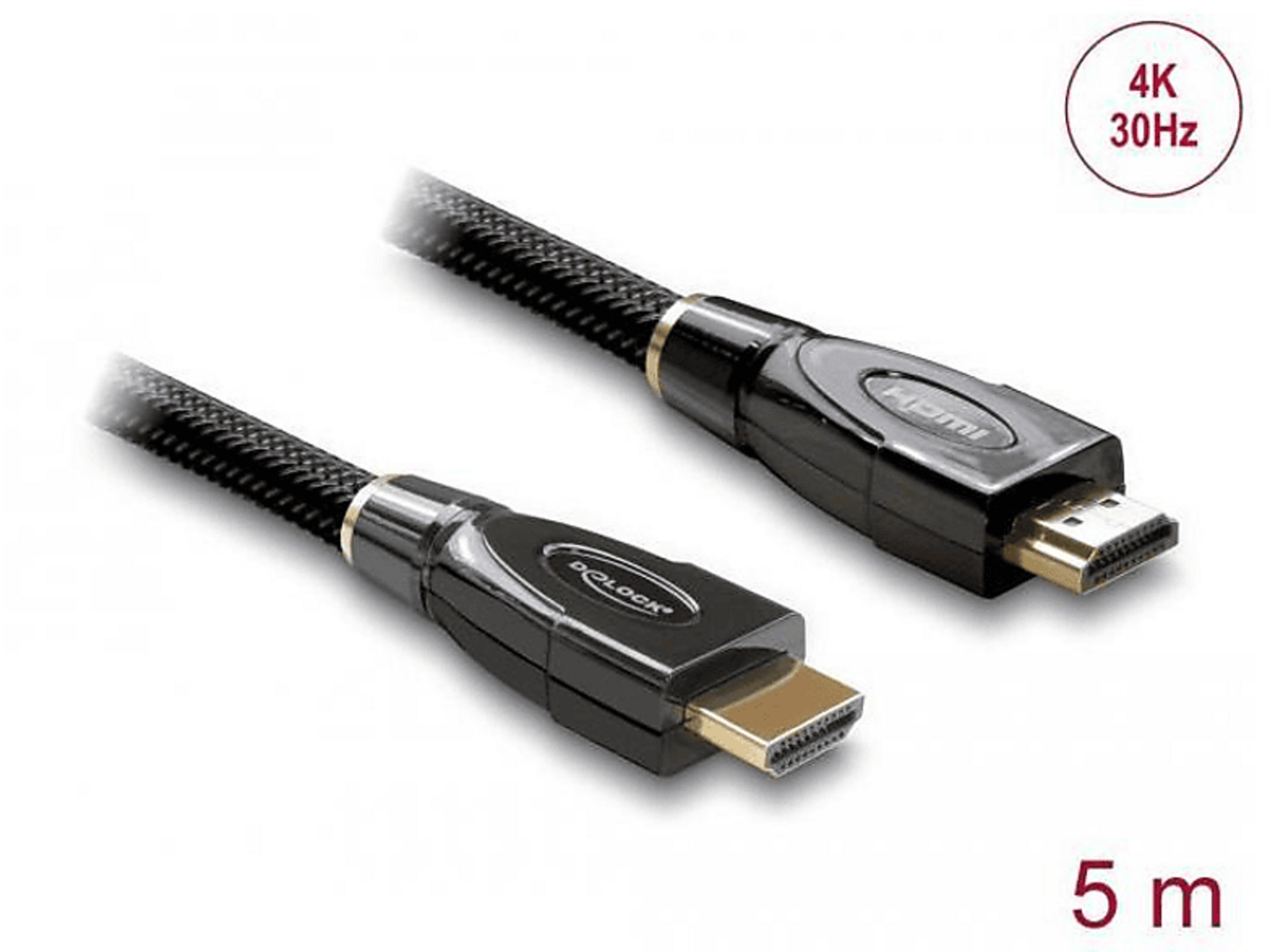 Twee zwarte HDMI-kabels met vergulde connectoren, ondersteunt 4K 30Hz.