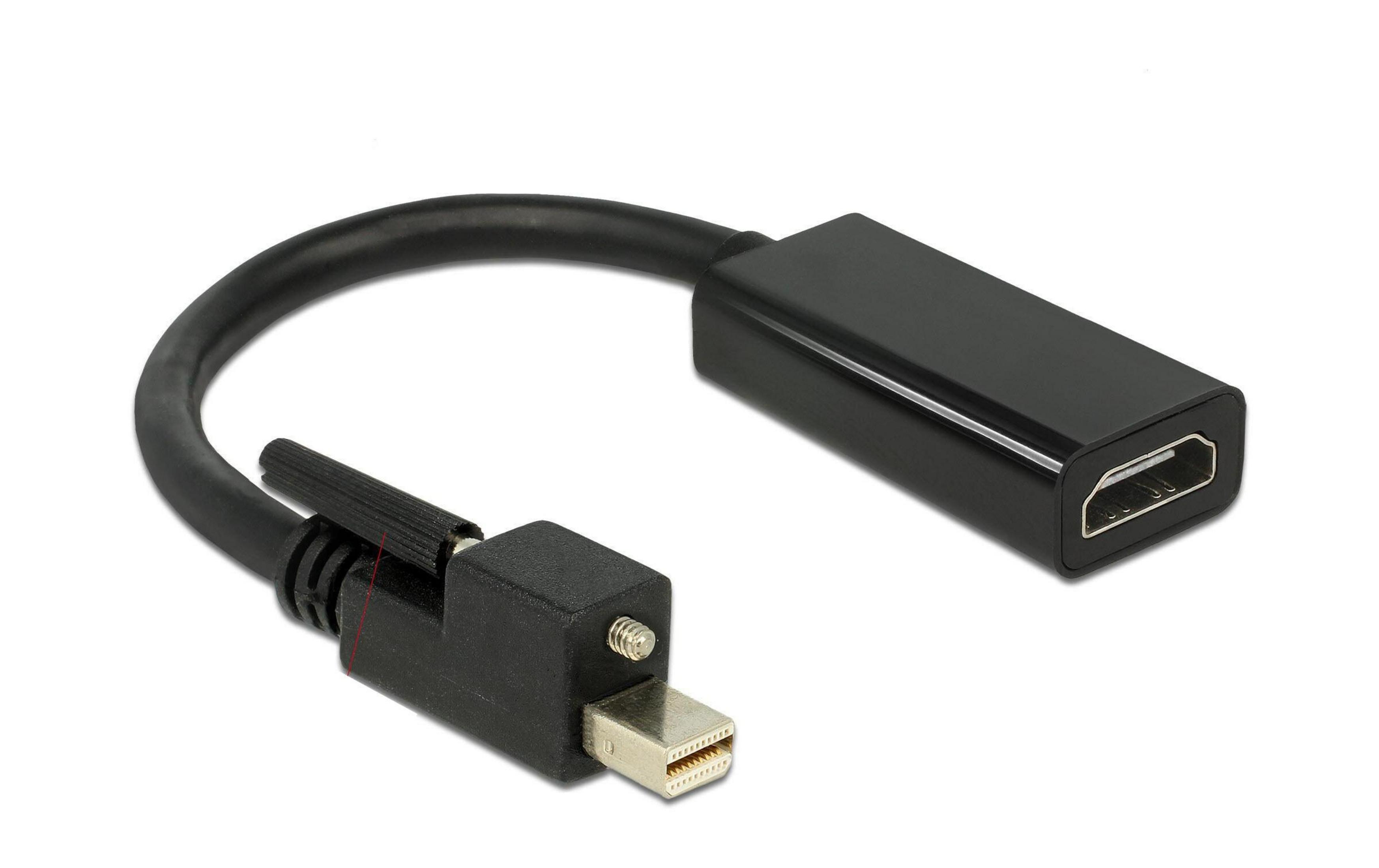 Ein schwarzer Adapter mit Mini-DisplayPort und HDMI-Anschluss.