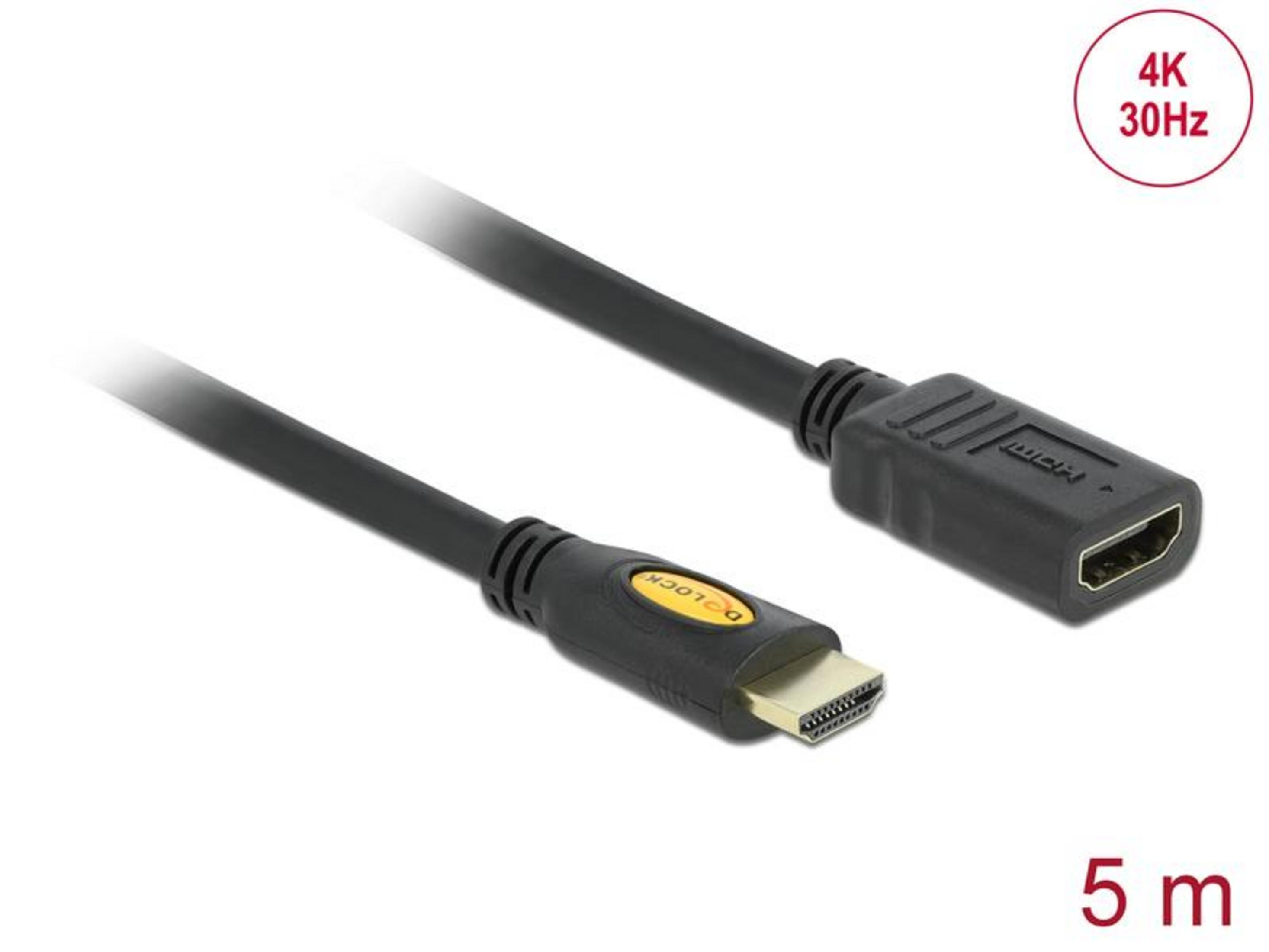 A black HDMI cable with gold connectors and a 5m length indication.