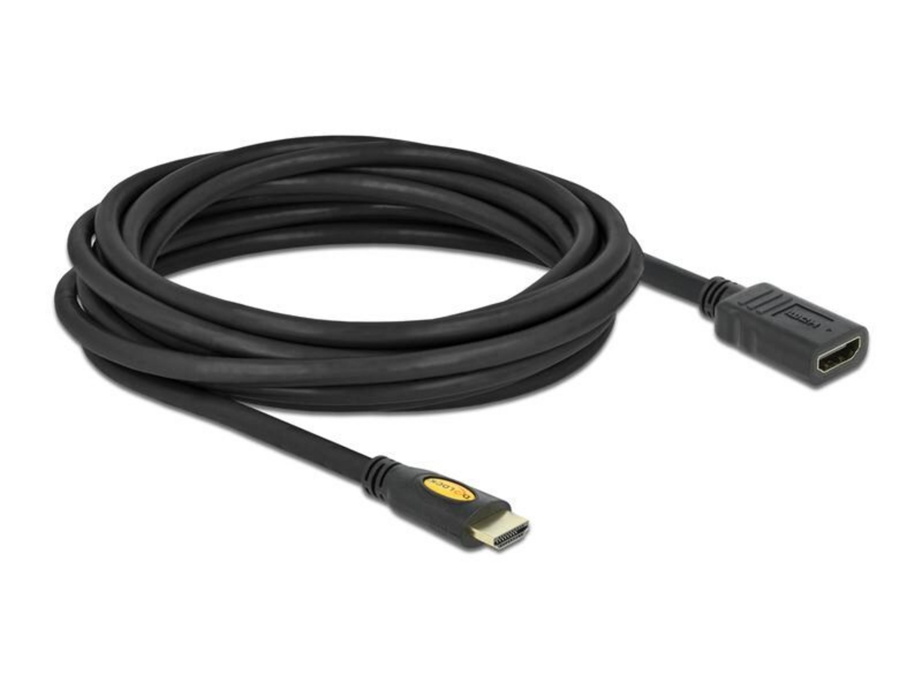 Black HDMI cable with gold connectors, coiled.