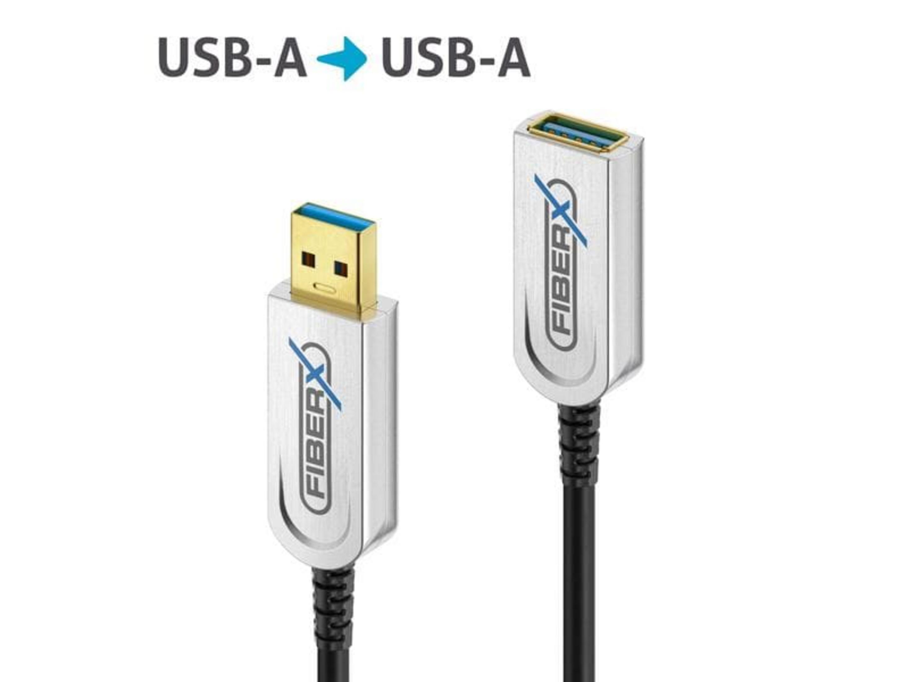 Due adattatori per cavo USB-A con alloggiamento argentato e inserti blu.