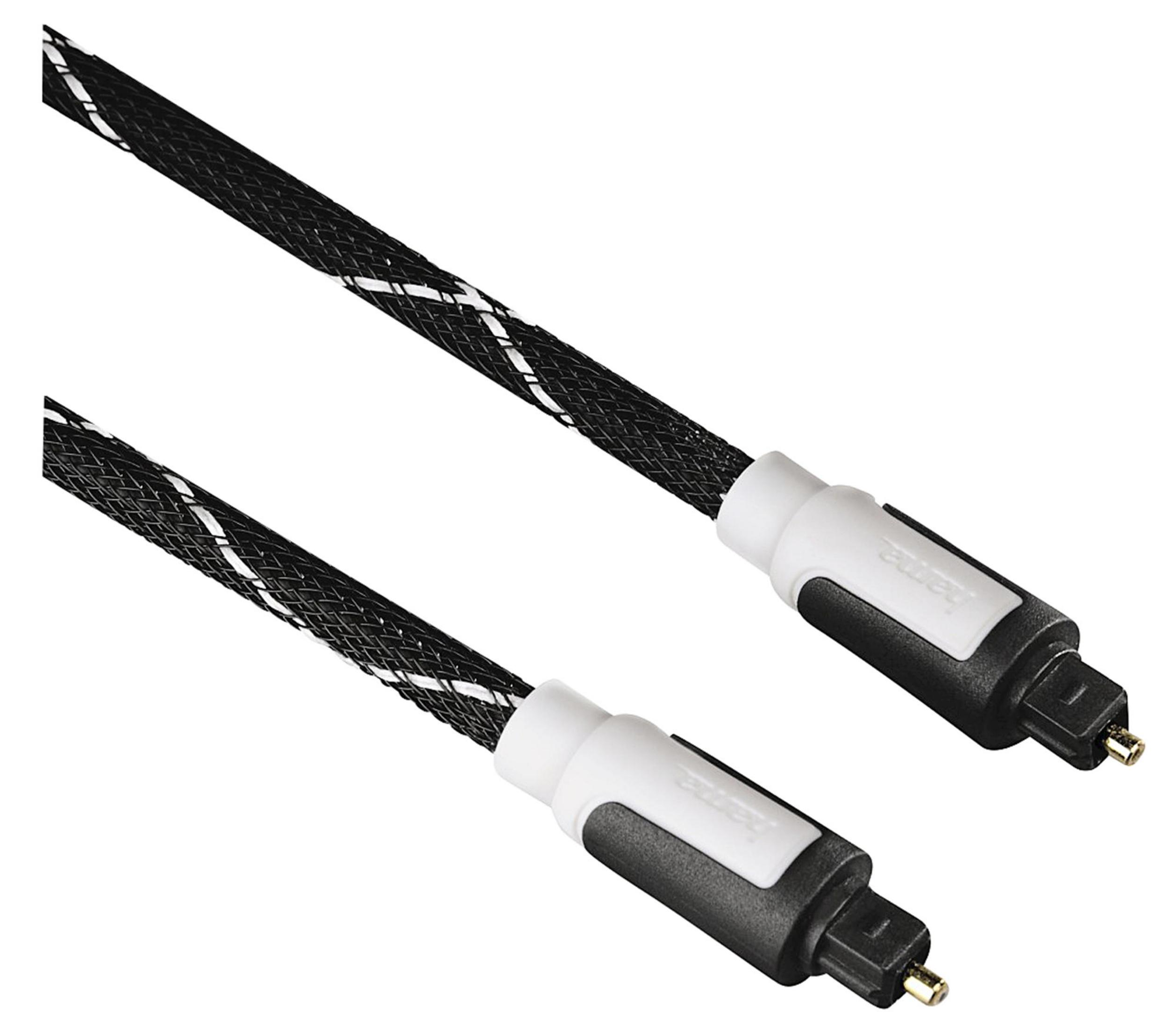 Schwarzes Kabel mit weißem Muster und schwarzen Steckern.