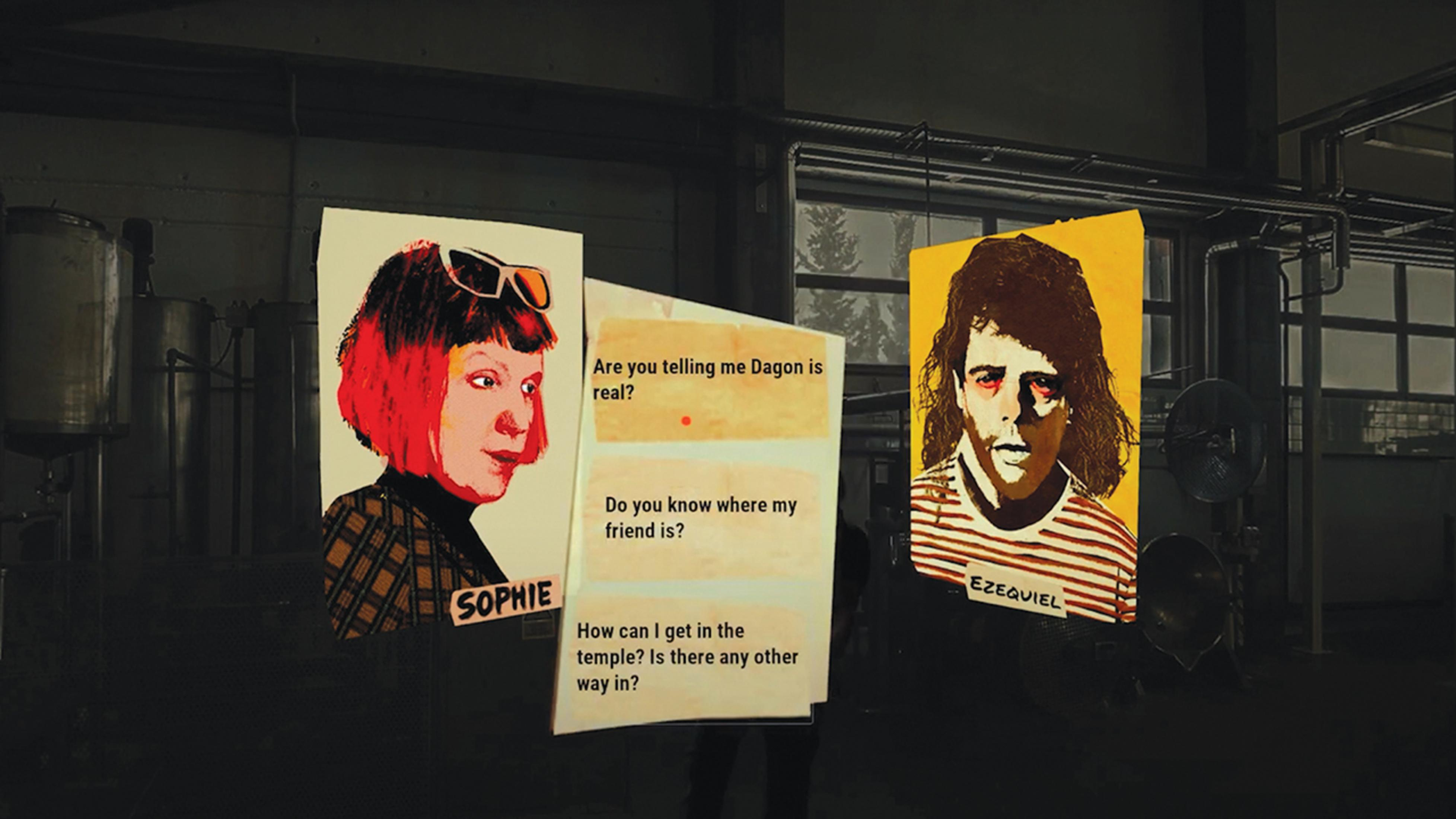 Zwei Porträts, Sophie und Ezequiel, mit Dialogoptionen.