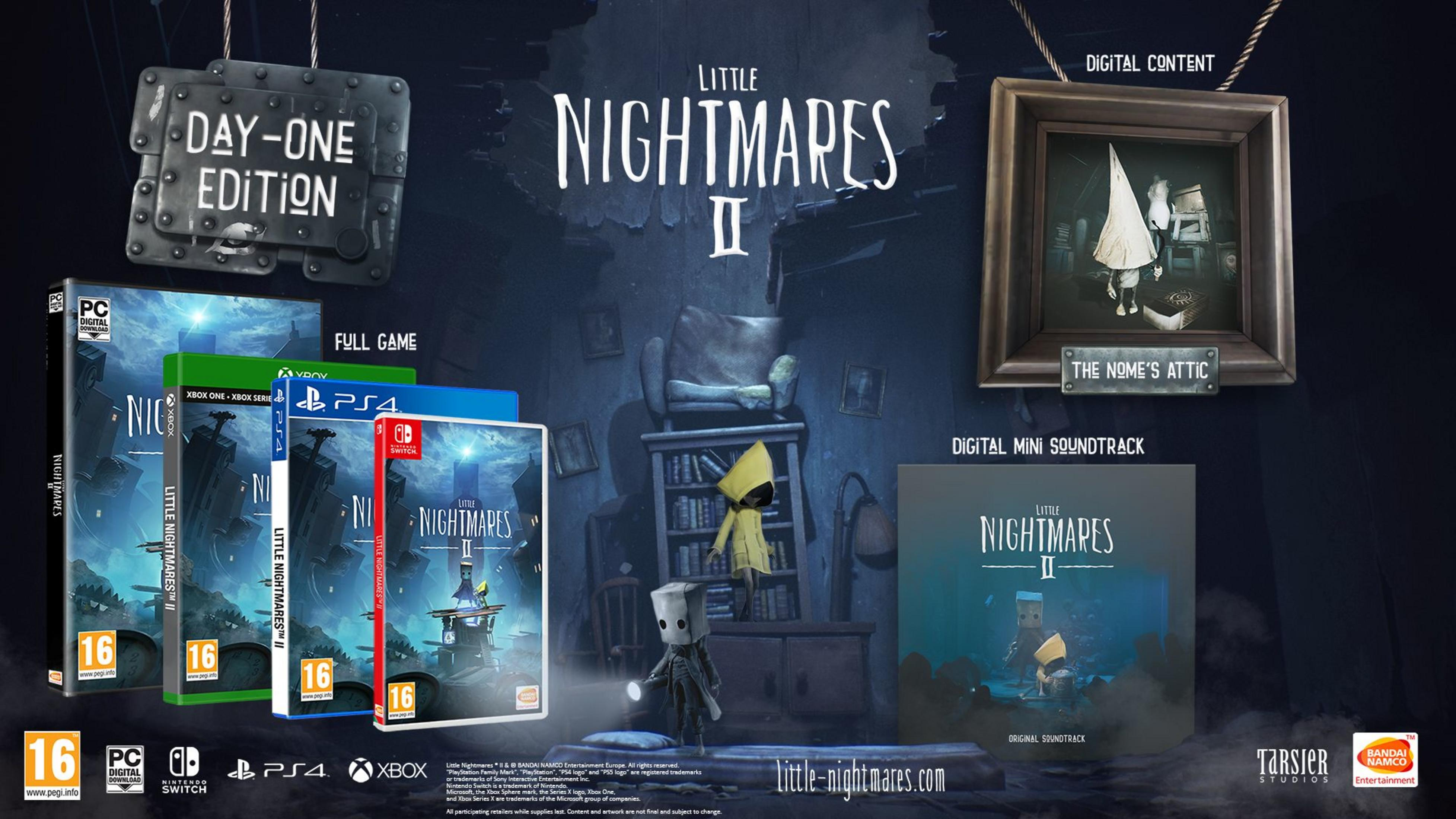 Little Nightmares II-Spielcover, Day-One Edition, Bild und Soundtrack.