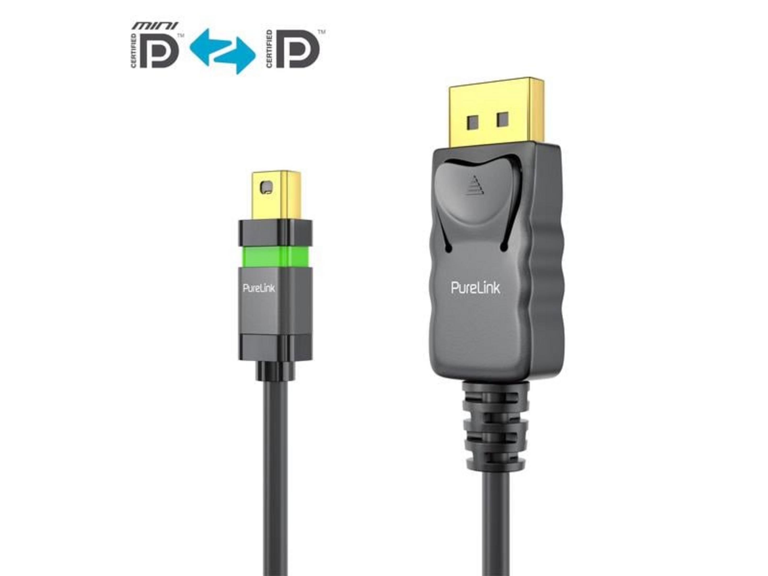 Zwei DisplayPort-Kabel mit goldenen Steckern und schwarzen Gehäusen.
