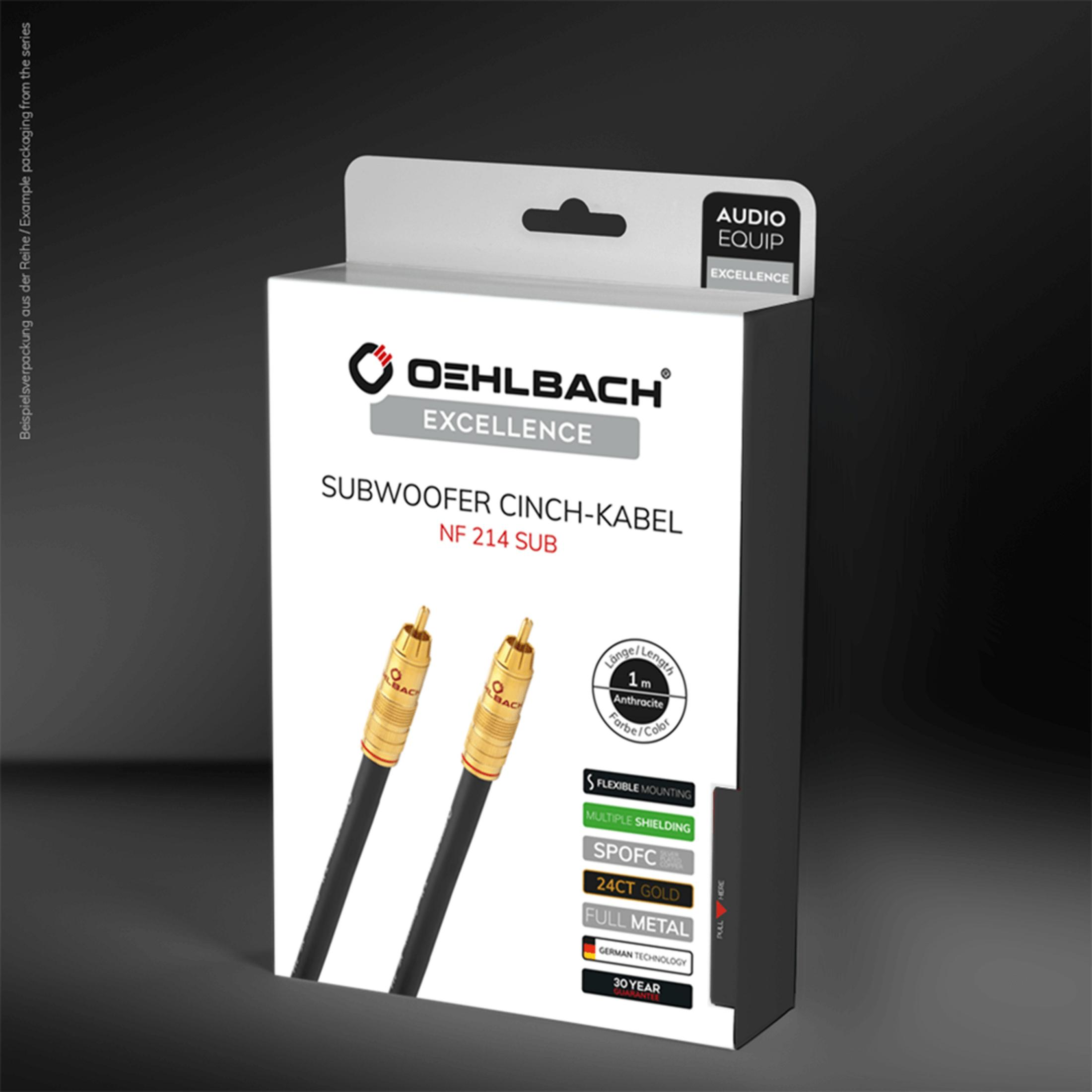 Oehlbach Subwoofer Cinch-Kabel mit 1m Länge, Anthrazit. Mit Goldsteckern.