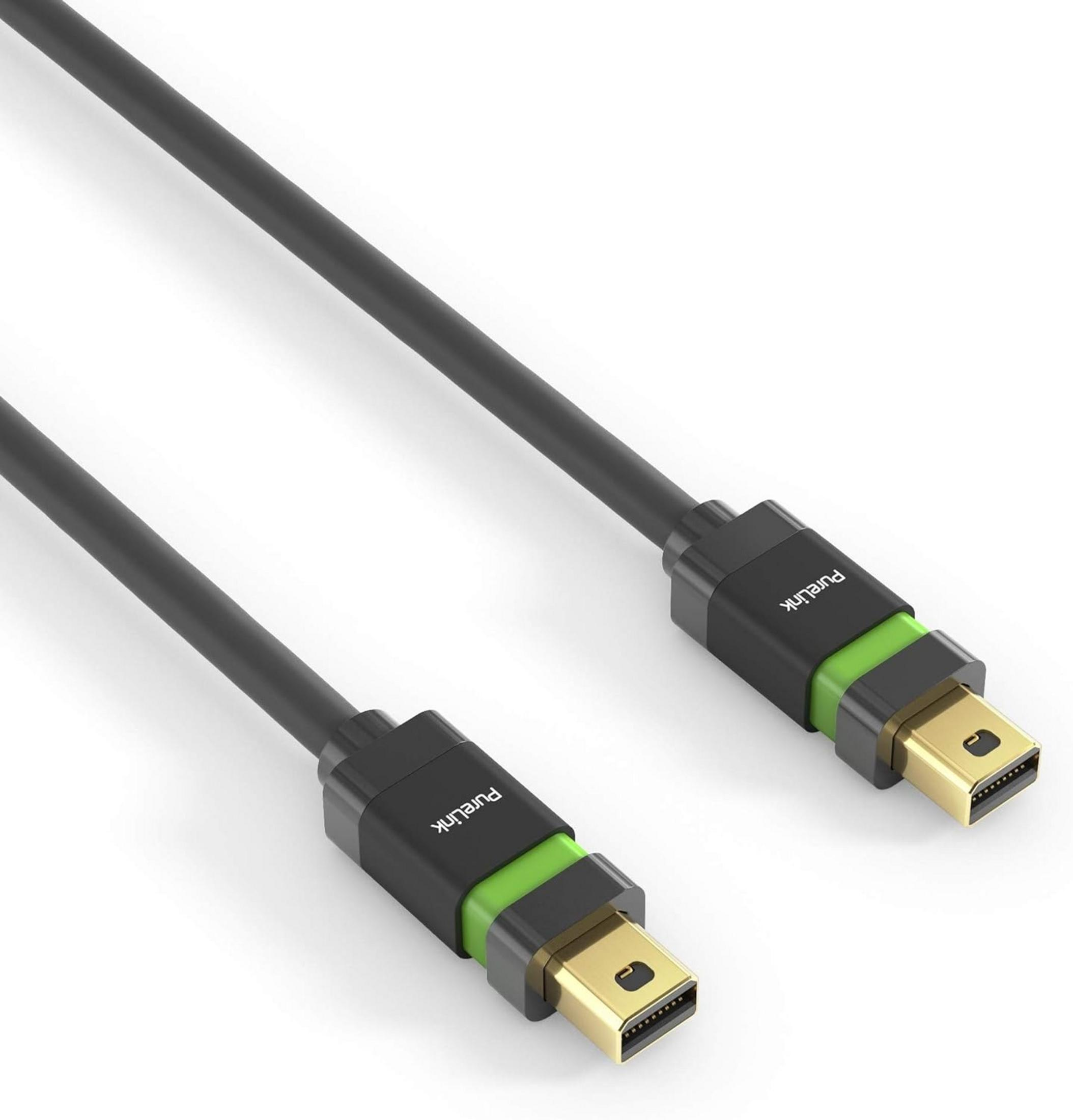 Un cavo nero con due connettori Mini DisplayPort dorati, accento verde.