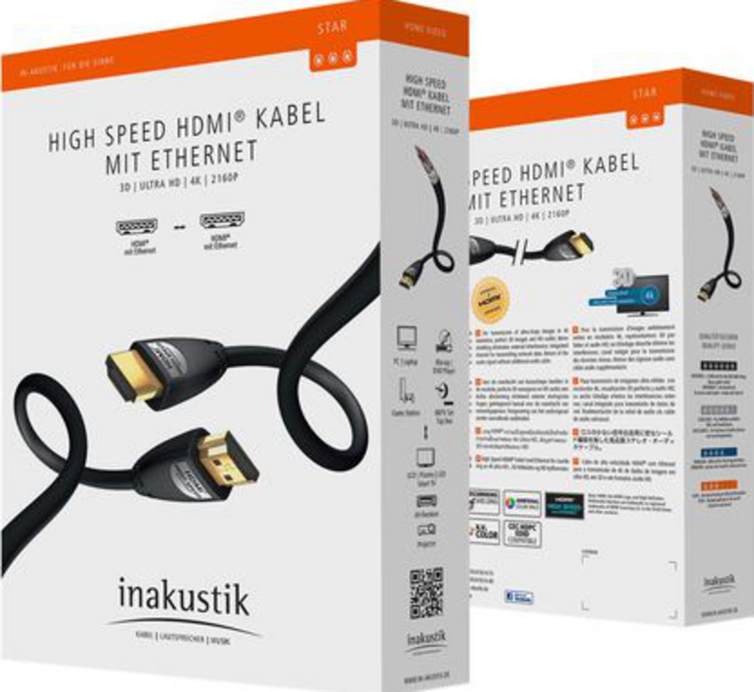 Inakustik High Speed HDMI Kabel mit Ethernet, 3D, 4K.
