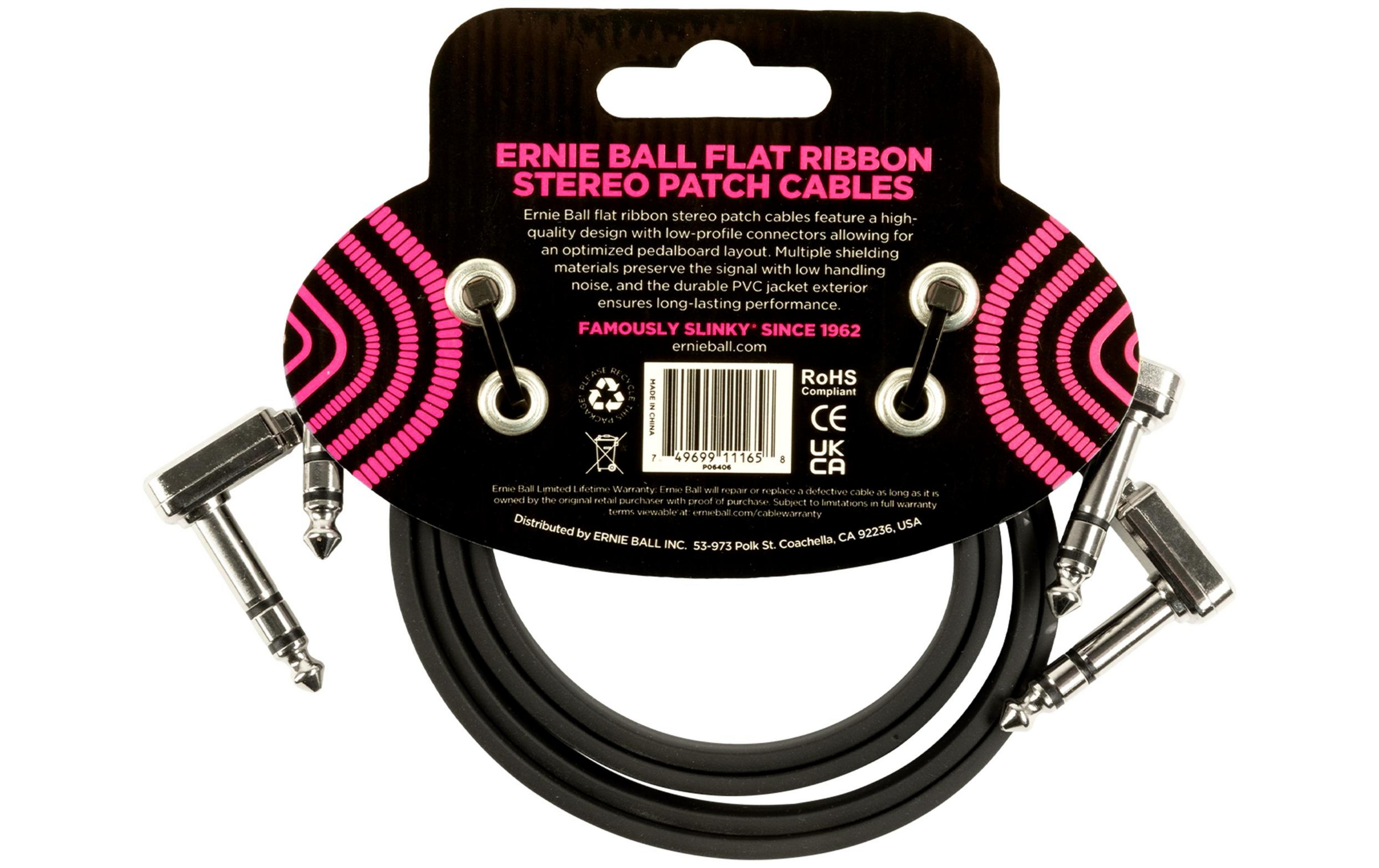 Cavo nero Ernie Ball con accenti rosa e connettori argentati.
