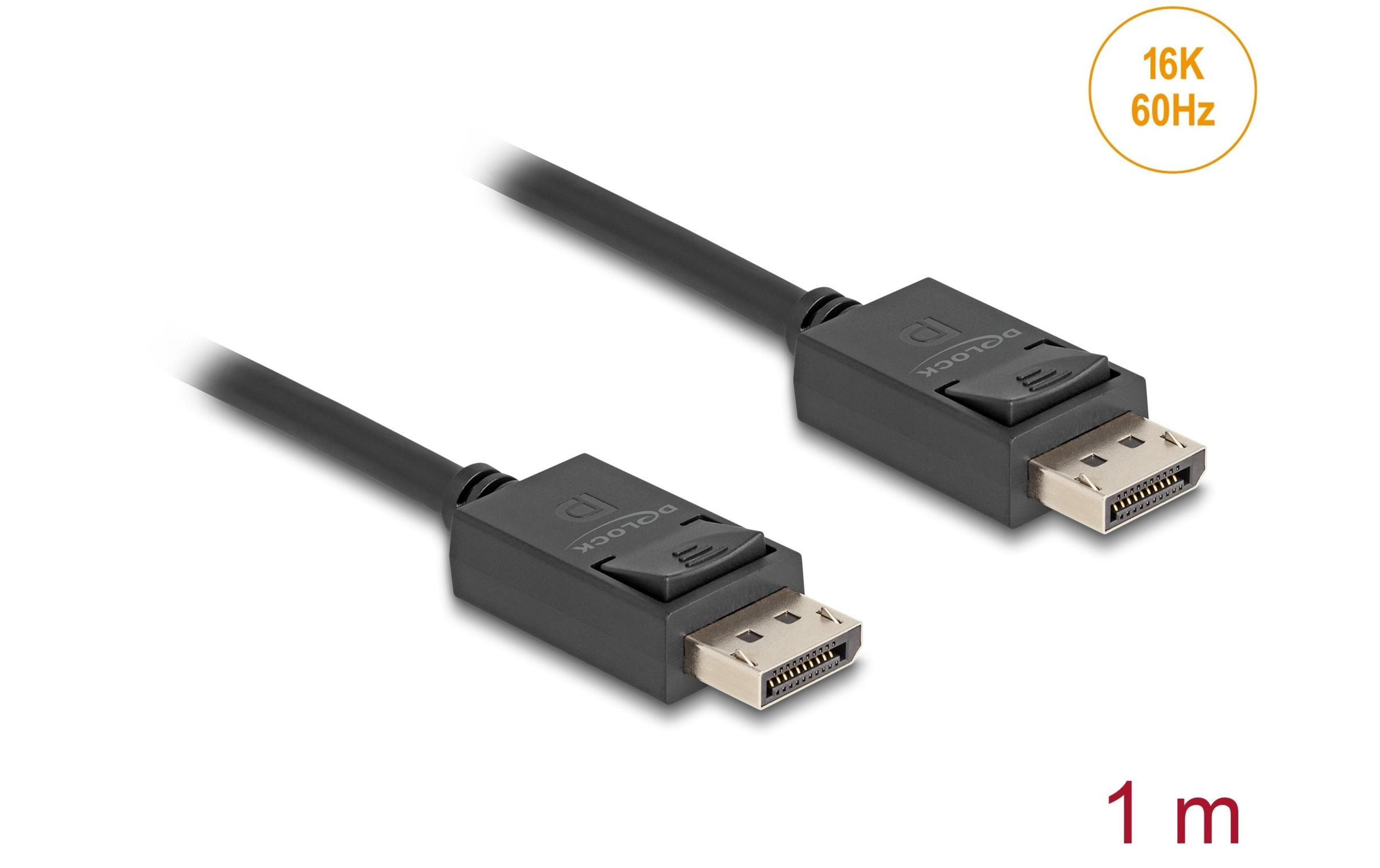 Zwei schwarze DisplayPort-Kabel mit 16K 60Hz und 1m Länge.