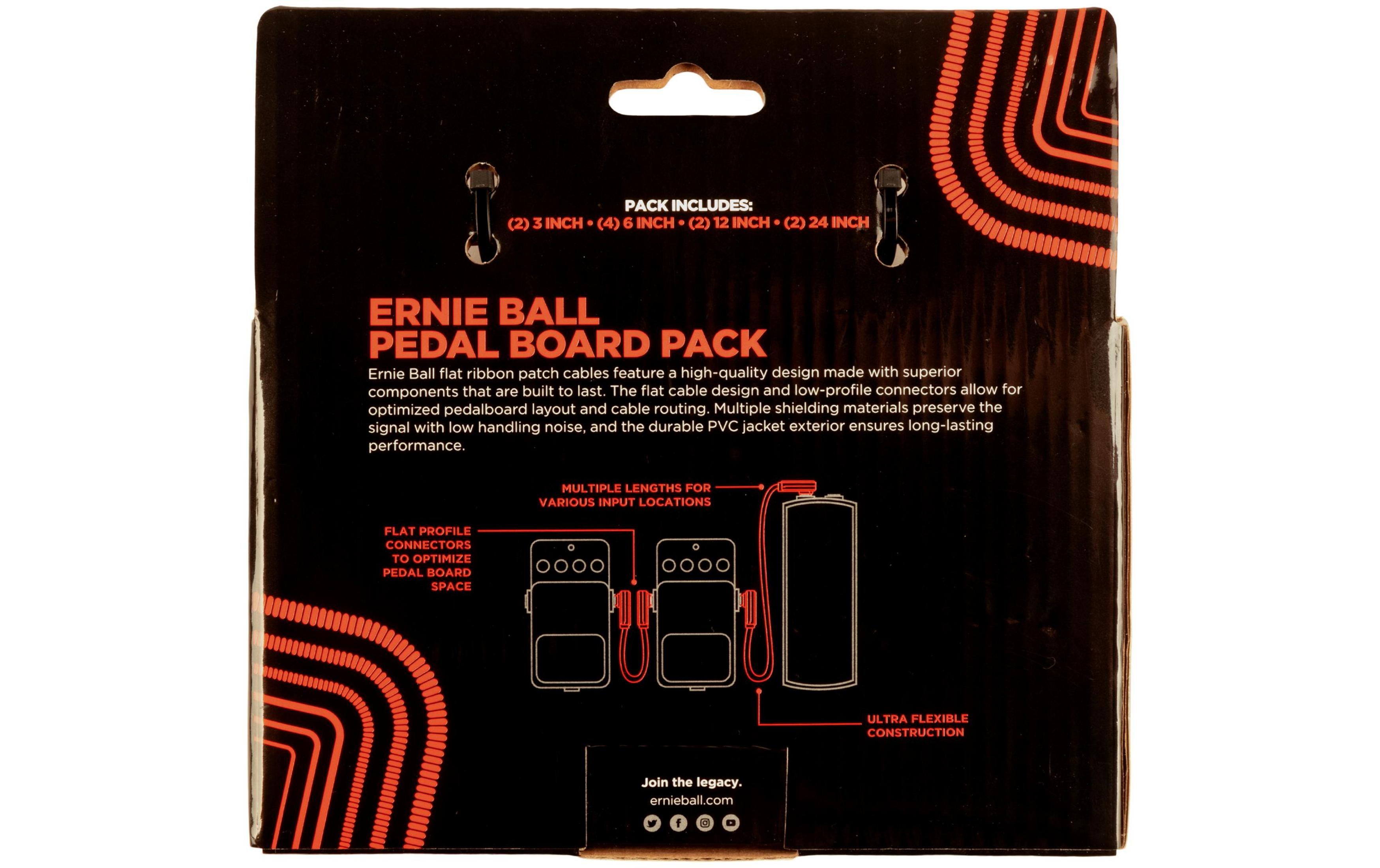 Confezione cavi Ernie Ball Pedal Board con illustrazioni di pedali.