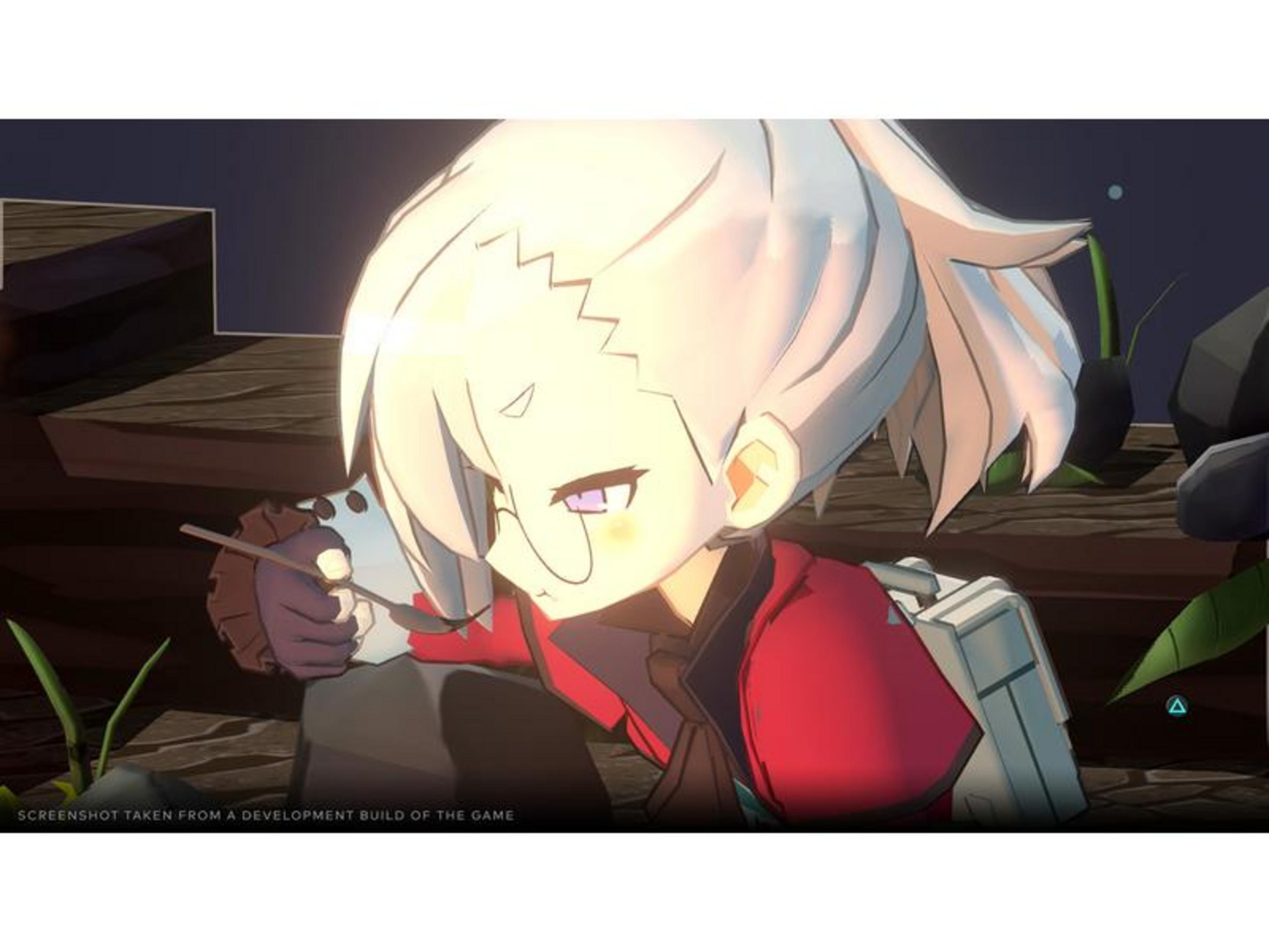 Un personaggio anime con capelli bianchi e occhiali mangia con un cucchiaio.