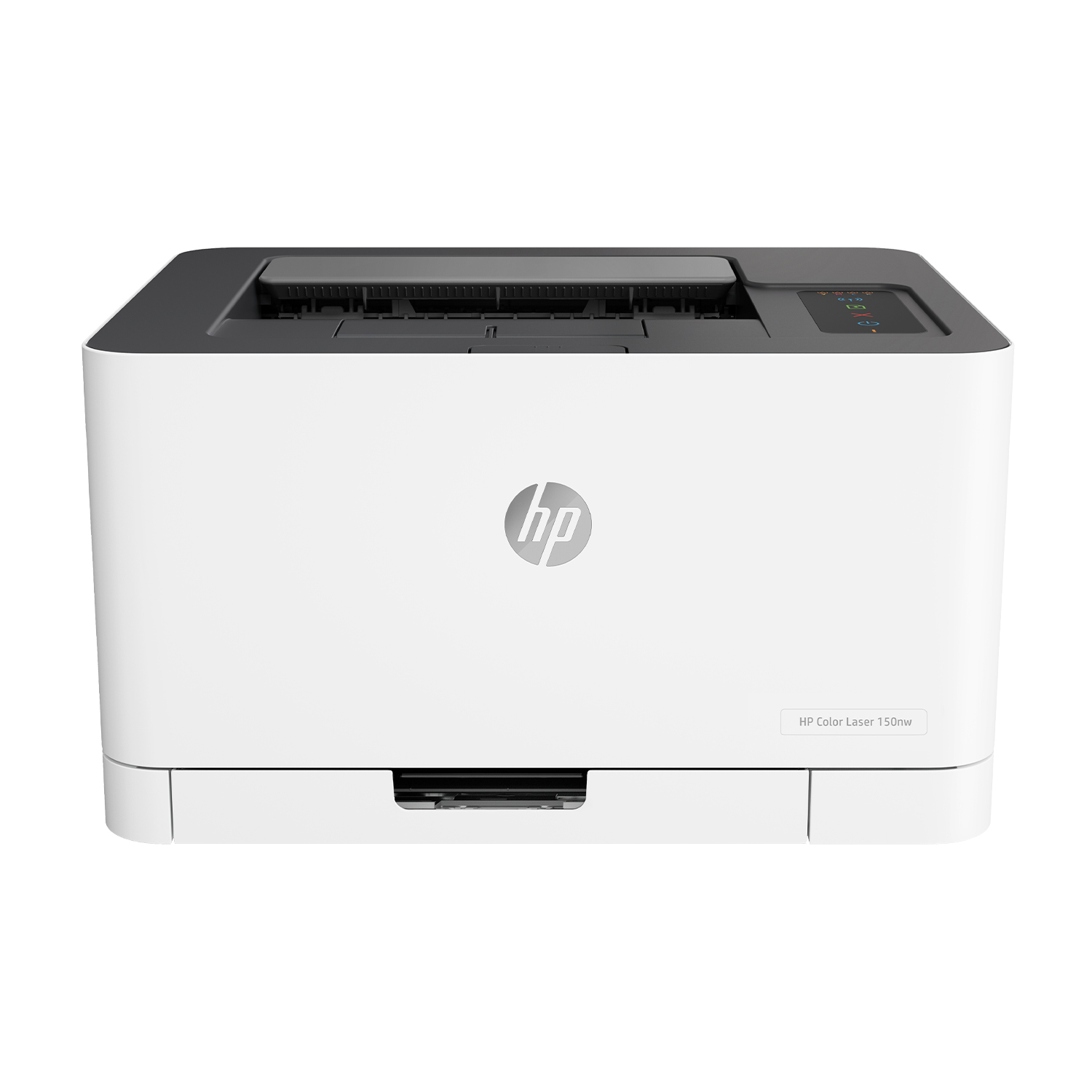 Ein weißer HP Laserdrucker mit schwarzem Oberteil und HP-Logo.