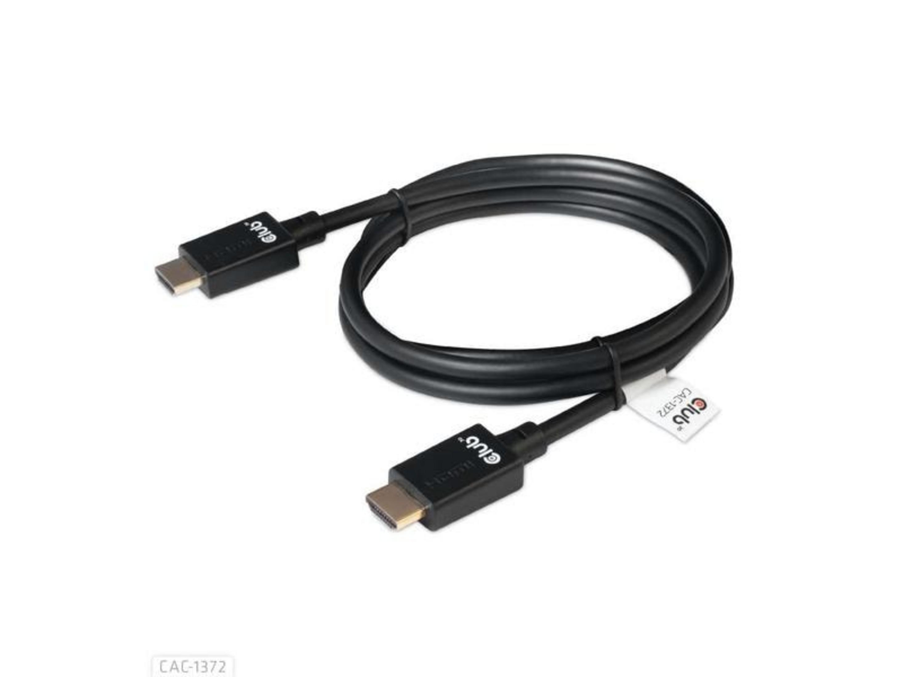 Ein schwarzes HDMI-auf-USB-C-Kabel mit zwei Anschlüssen, auf weißem Hintergrund.