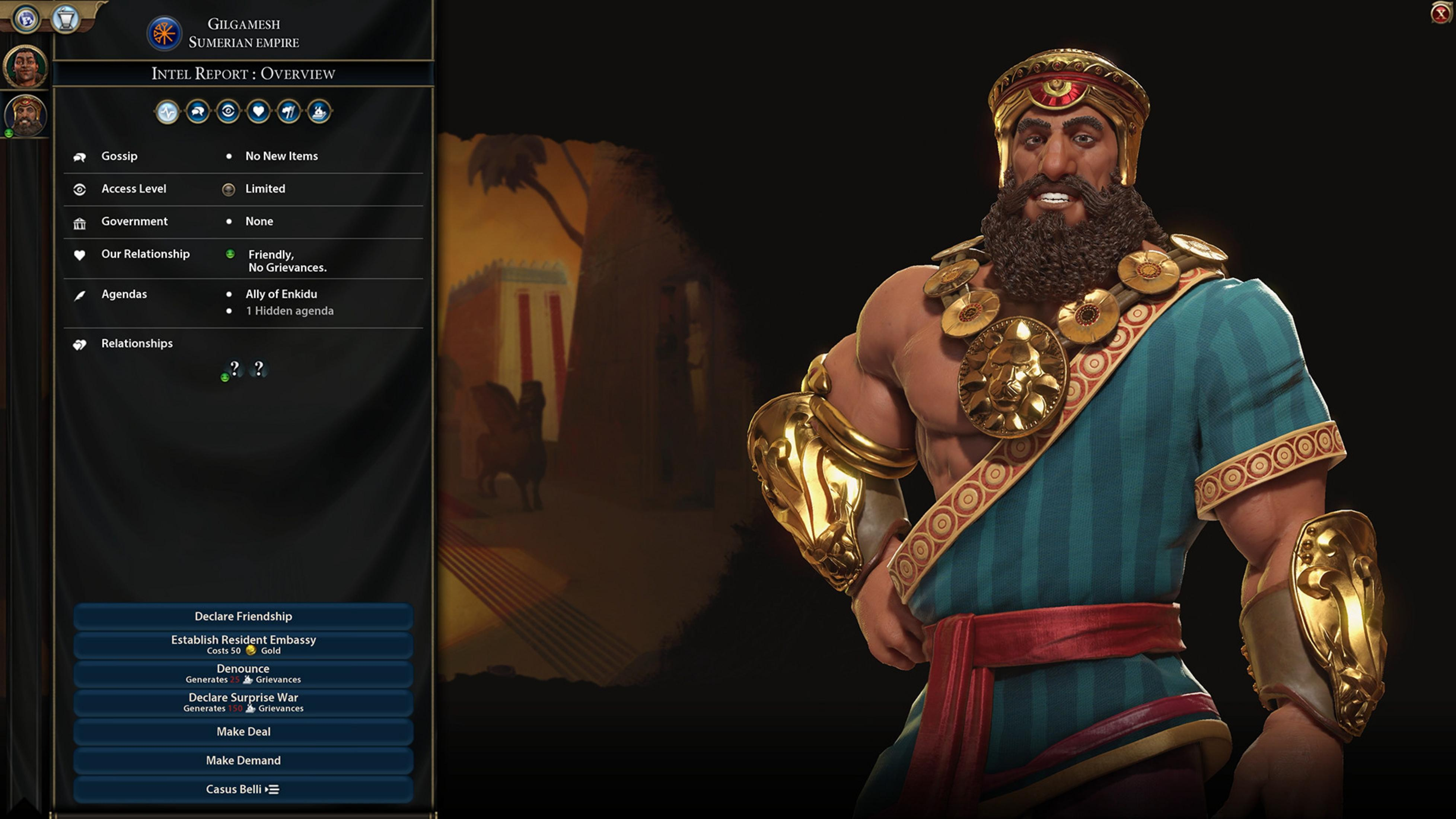 Gilgamesh, sumerisches Reich. Übersicht: Freundlich, keine Beschwerden.