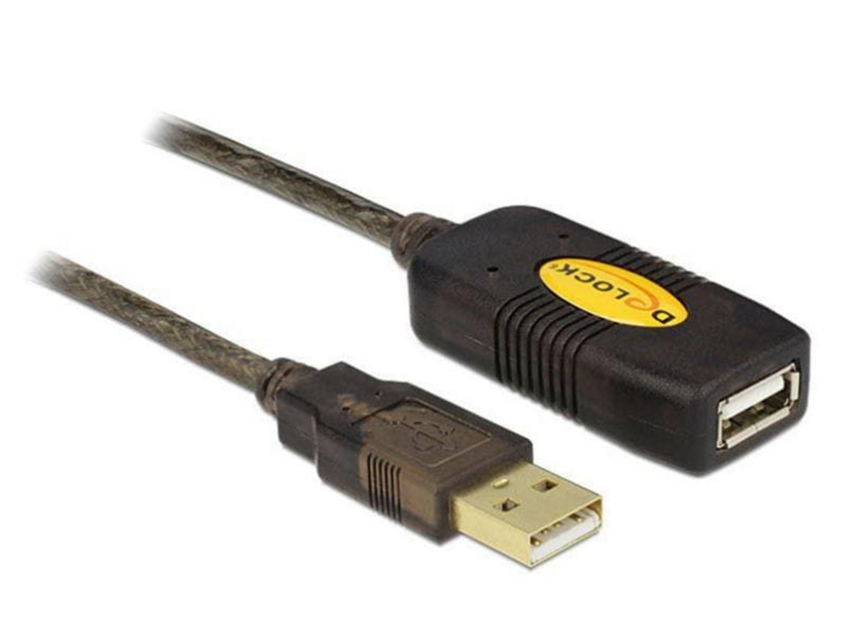 Un cavo di prolunga USB nero con connettori maschio e femmina.