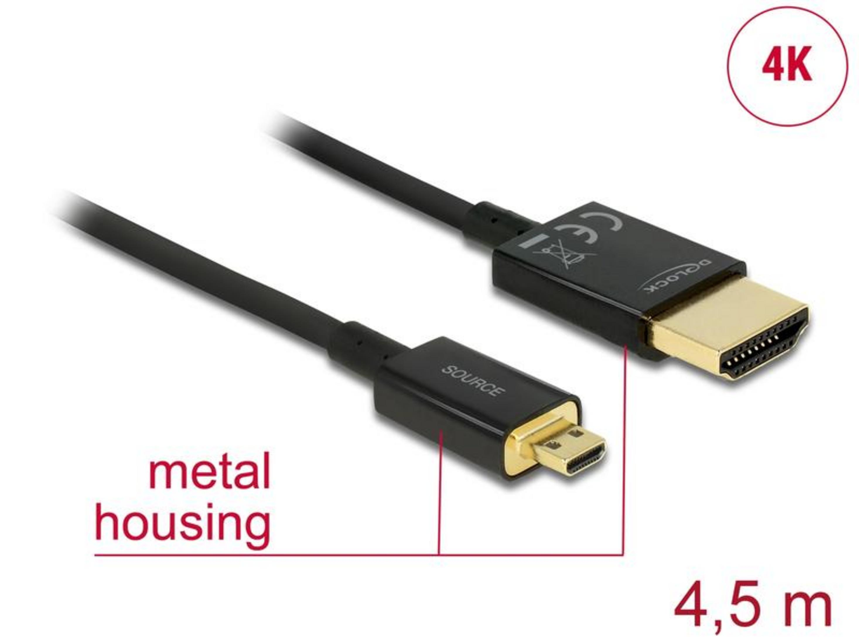 Ein schwarzes HDMI-Kabel mit Metallgehäuse und 4,5 m Länge.