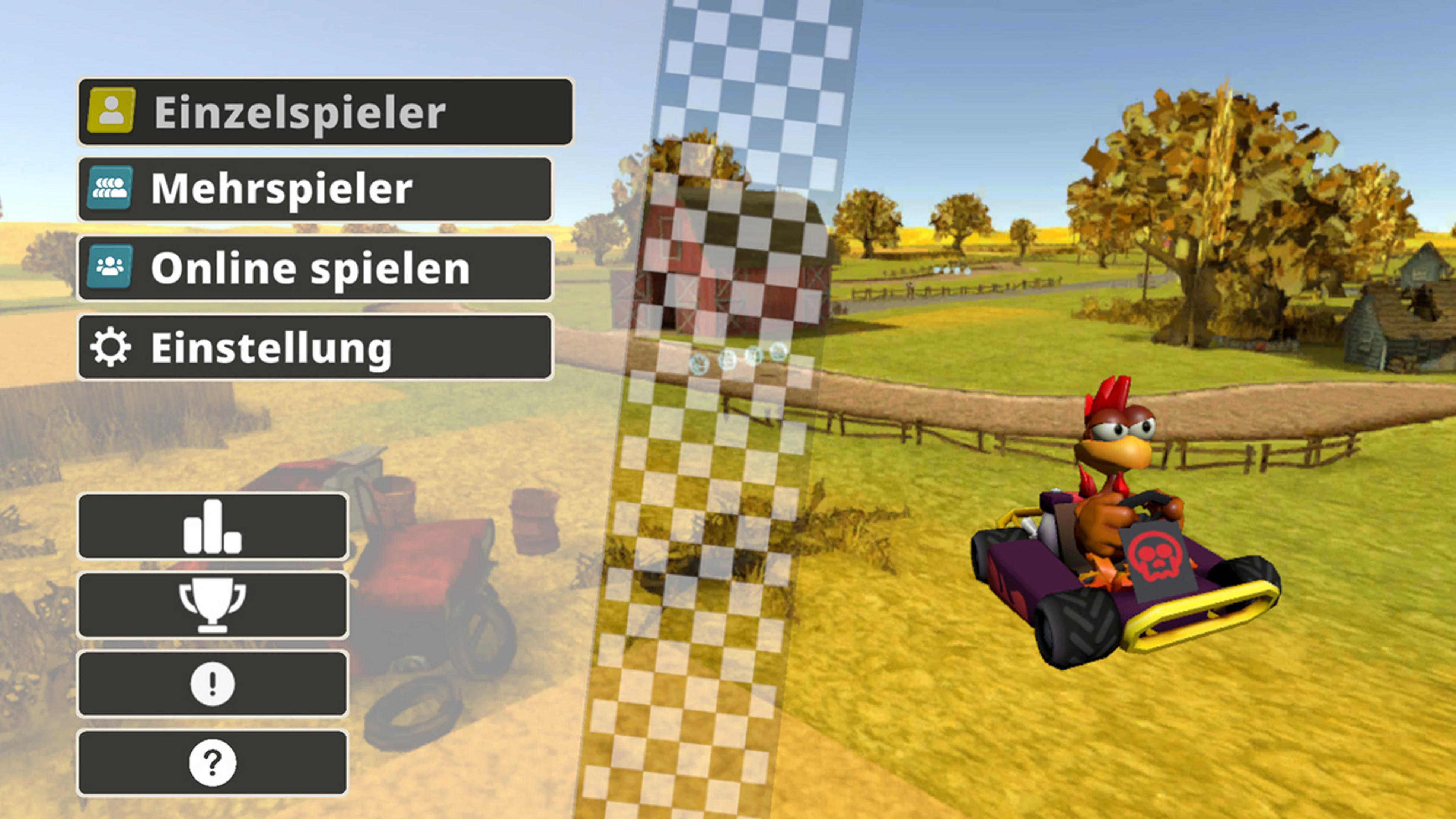 Menü mit Optionen: Einzelspieler, Mehrspieler, Online spielen, Einstellung.