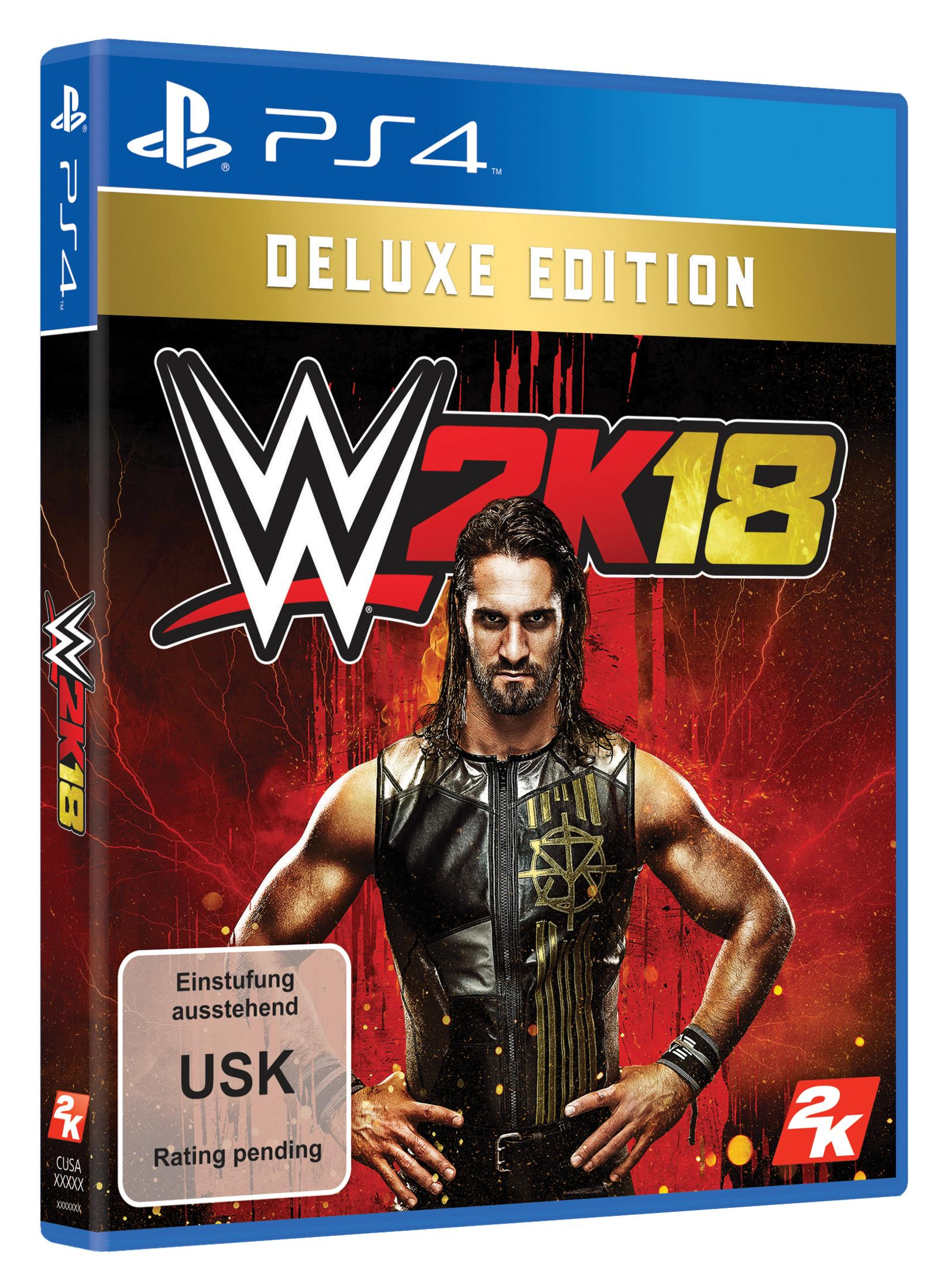 WWE 2K18 Deluxe Edition PS4 Hülle mit Seth Rollins und USK Rating pending.