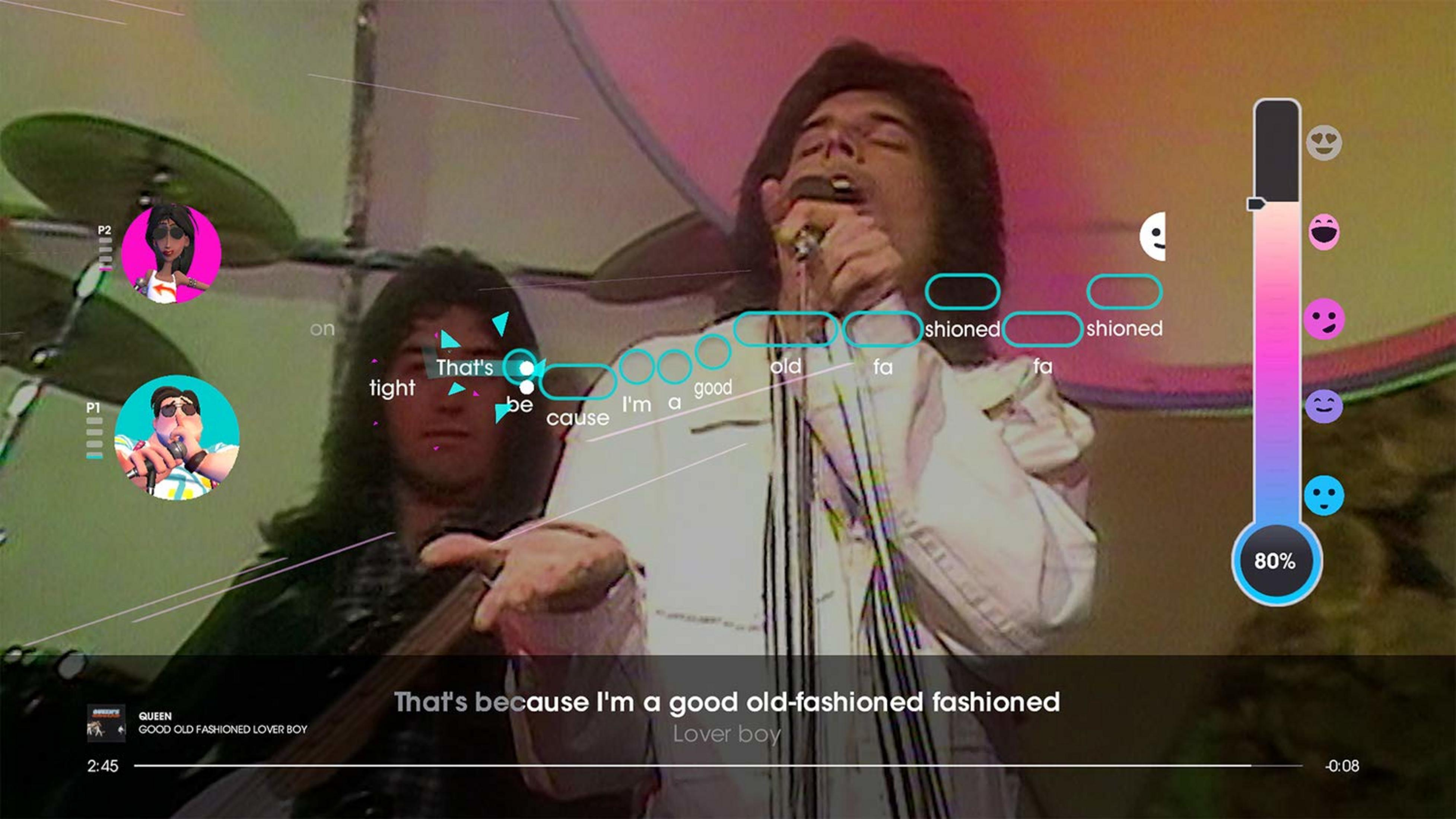 Il cantante Freddie Mercury si esibisce dal vivo, con testo e punteggio.