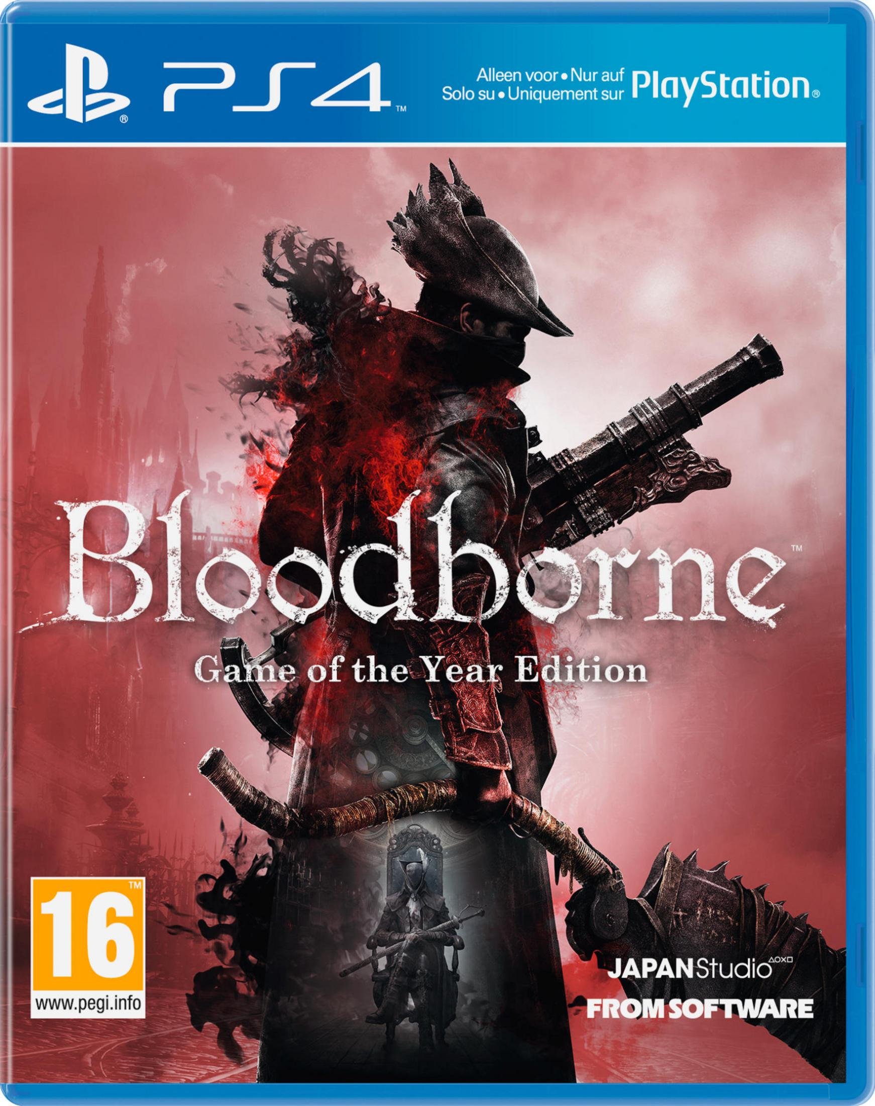 Couverture de Bloodborne Game of the Year Edition avec un chasseur et une figure assise.