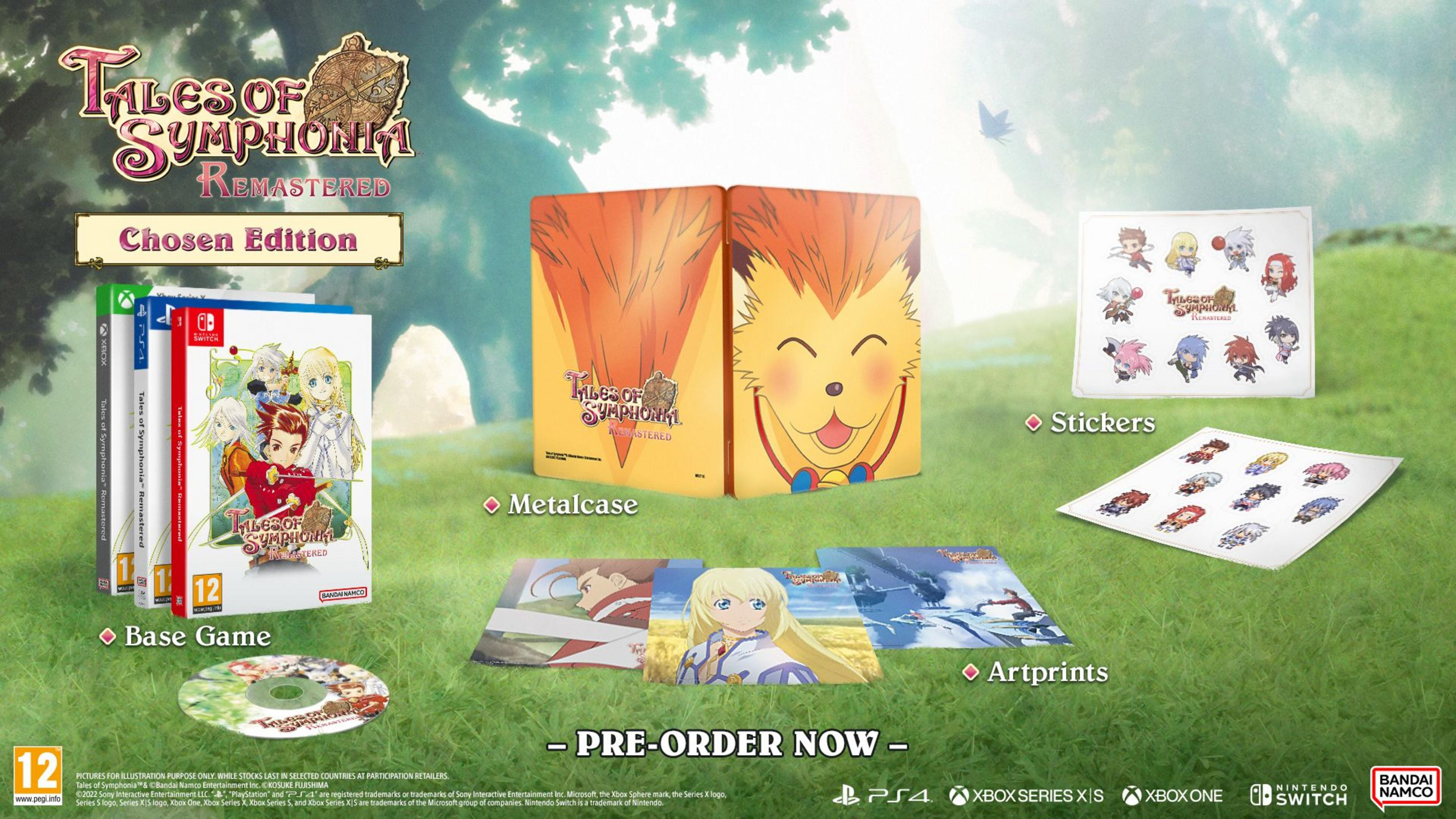 Tales of Symphonia Remastered Chosen Edition mit Spiel, Metalcase, Artprints und Stickern.