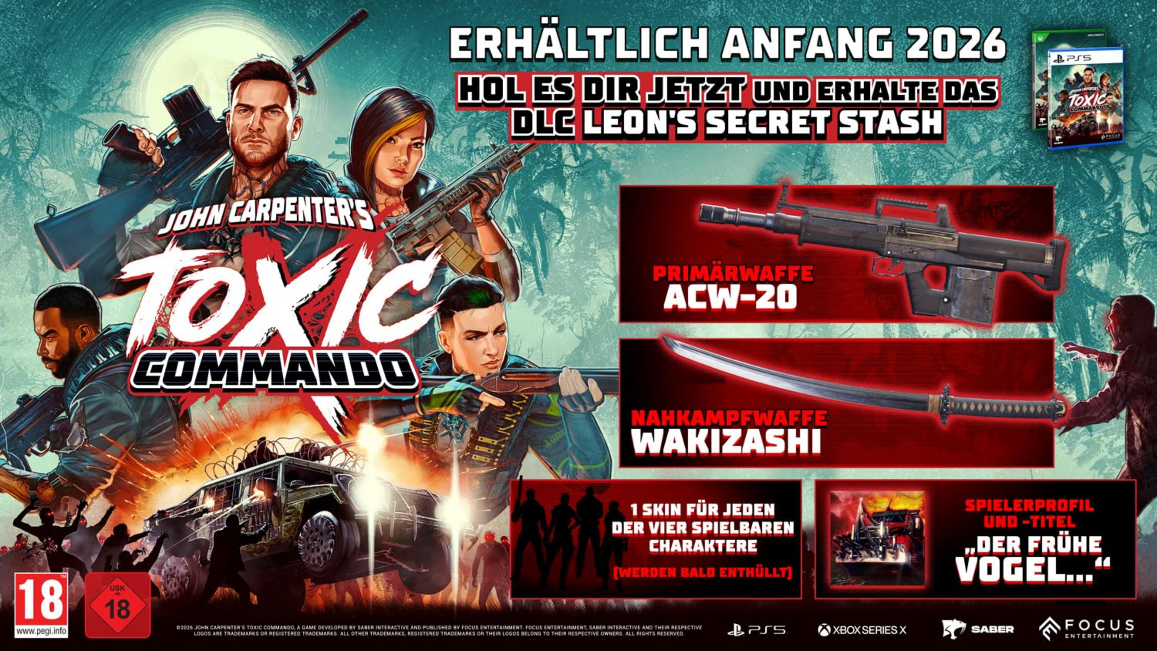 Personaggi, armi e veicoli dal gioco 'John Carpenter's Toxic Commando'.
