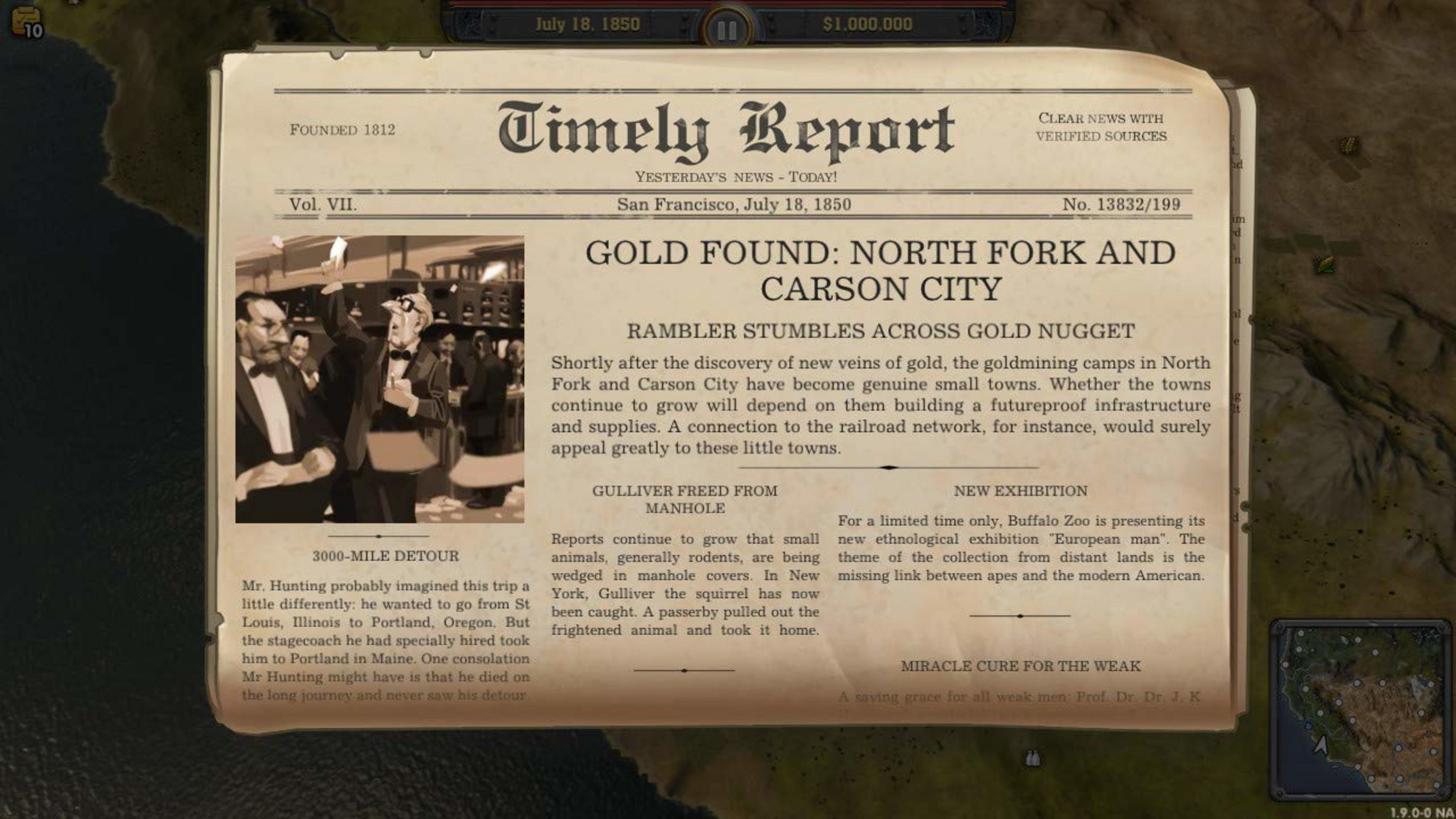 Raport prasowy o odkryciu złota w North Fork i Carson City, z ilustracjami.