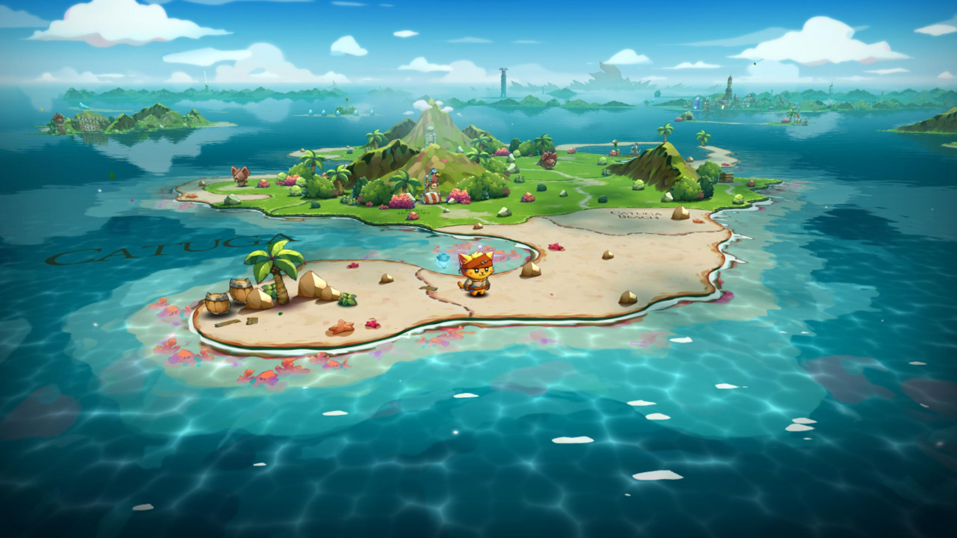 Grupa wysp z kotem w pobliżu "Catuga Beach" na morzu.