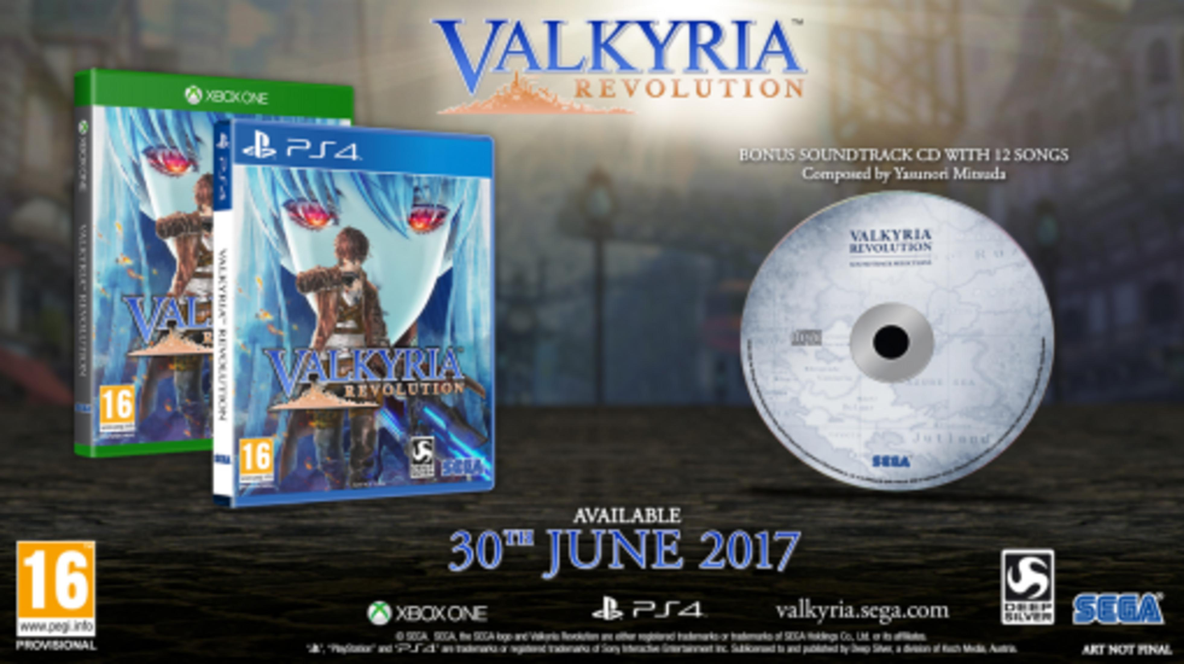 Copertine del gioco Valkyria Revolution per Xbox One e PS4 con CD colonna sonora.