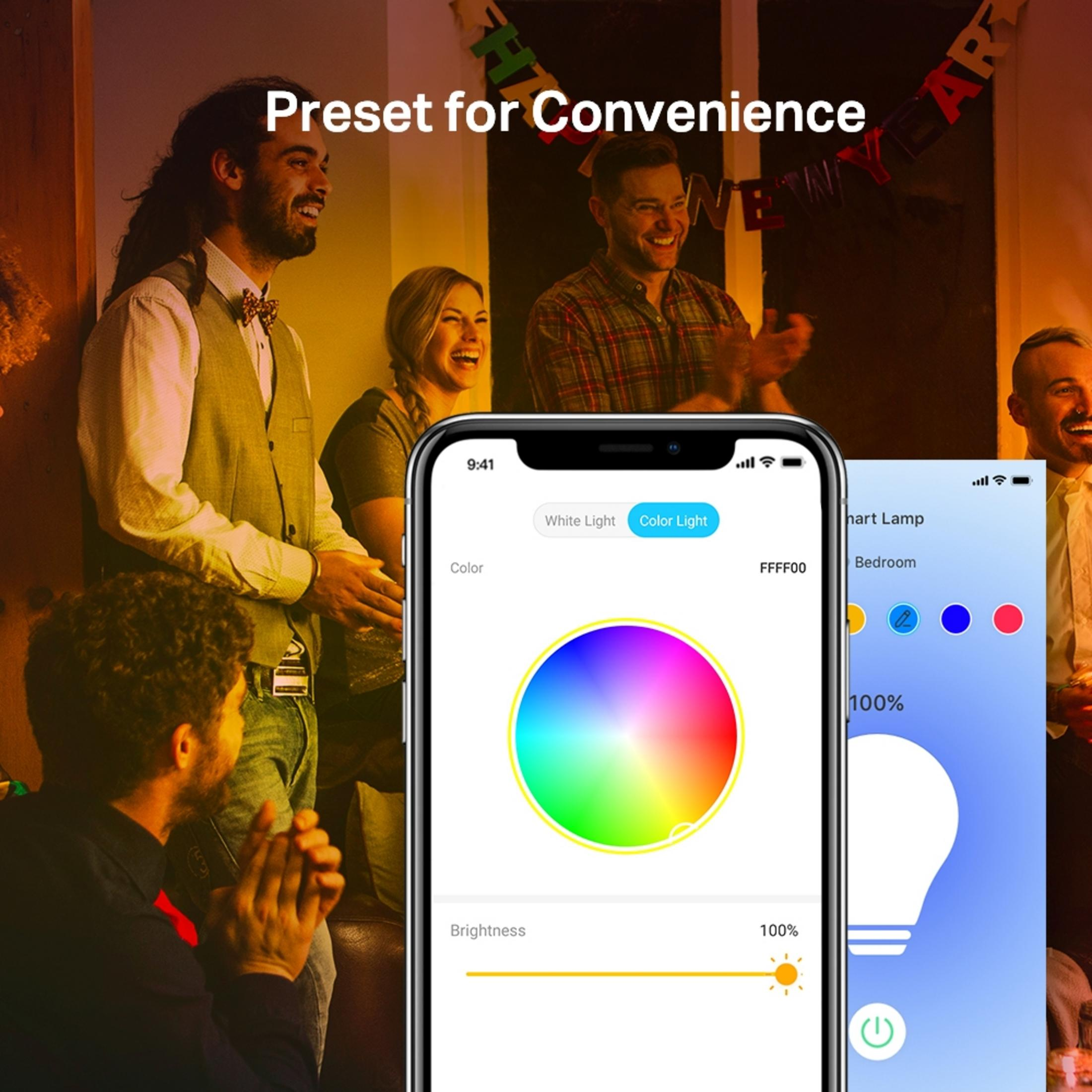 Ludzie świętują, podczas gdy aplikacja steruje kolorami światła.