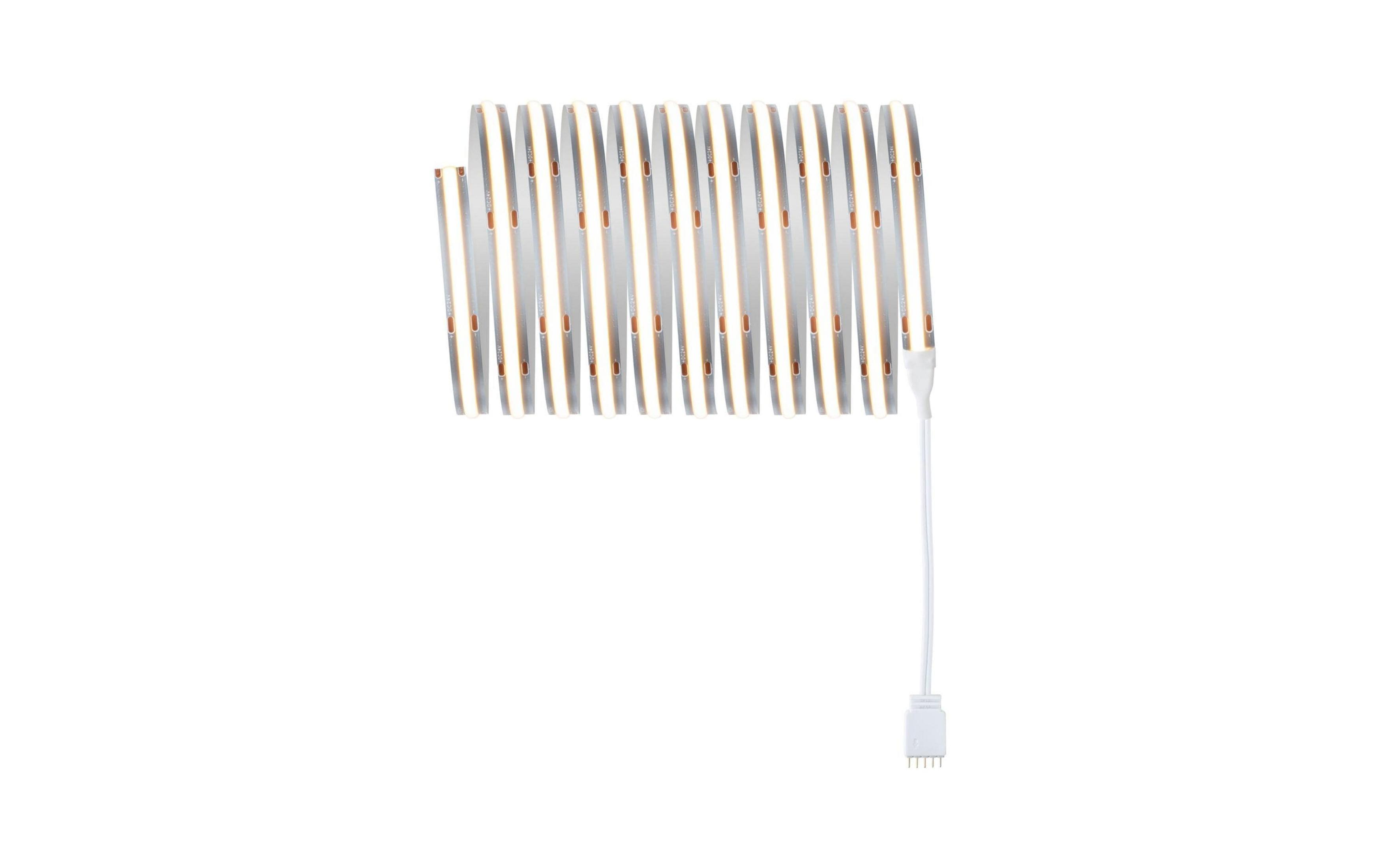 Zwijana taśma LED z białym kablem i złączem.