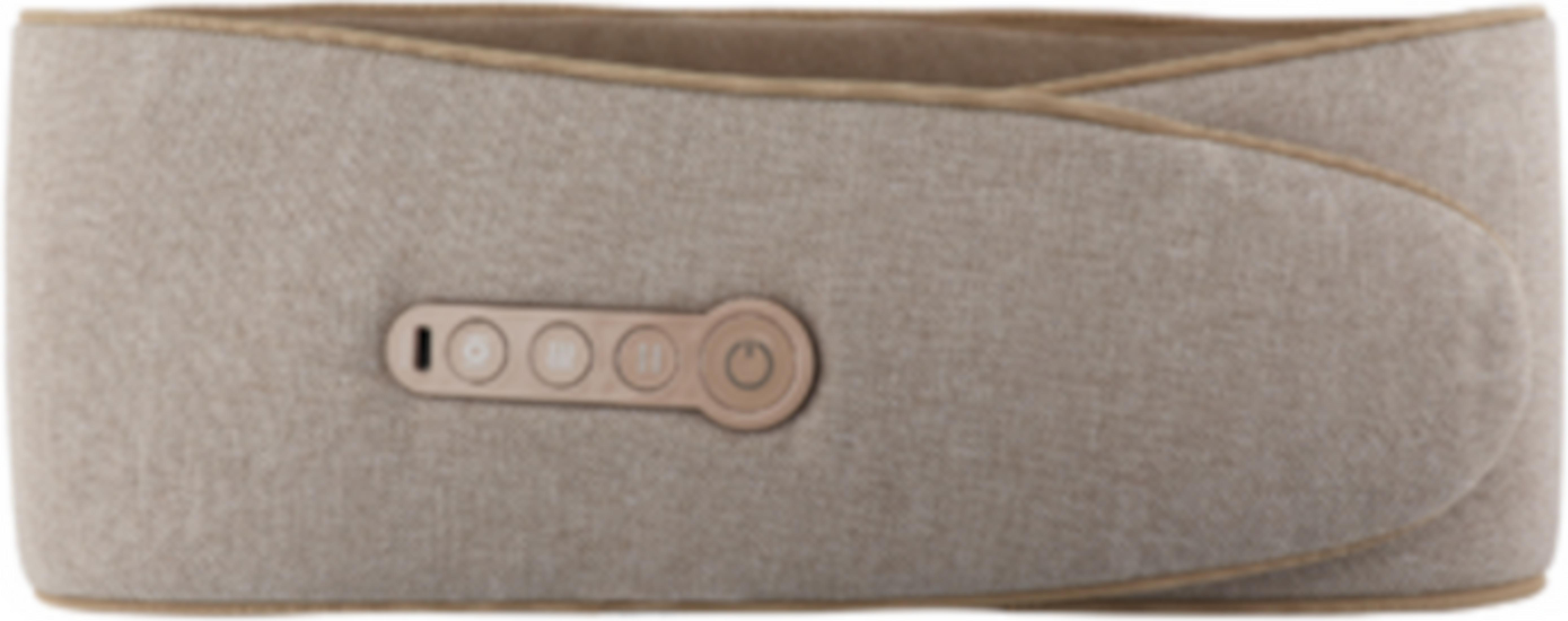 Una cintura in tessuto beige con pulsanti di controllo e interruttore.
