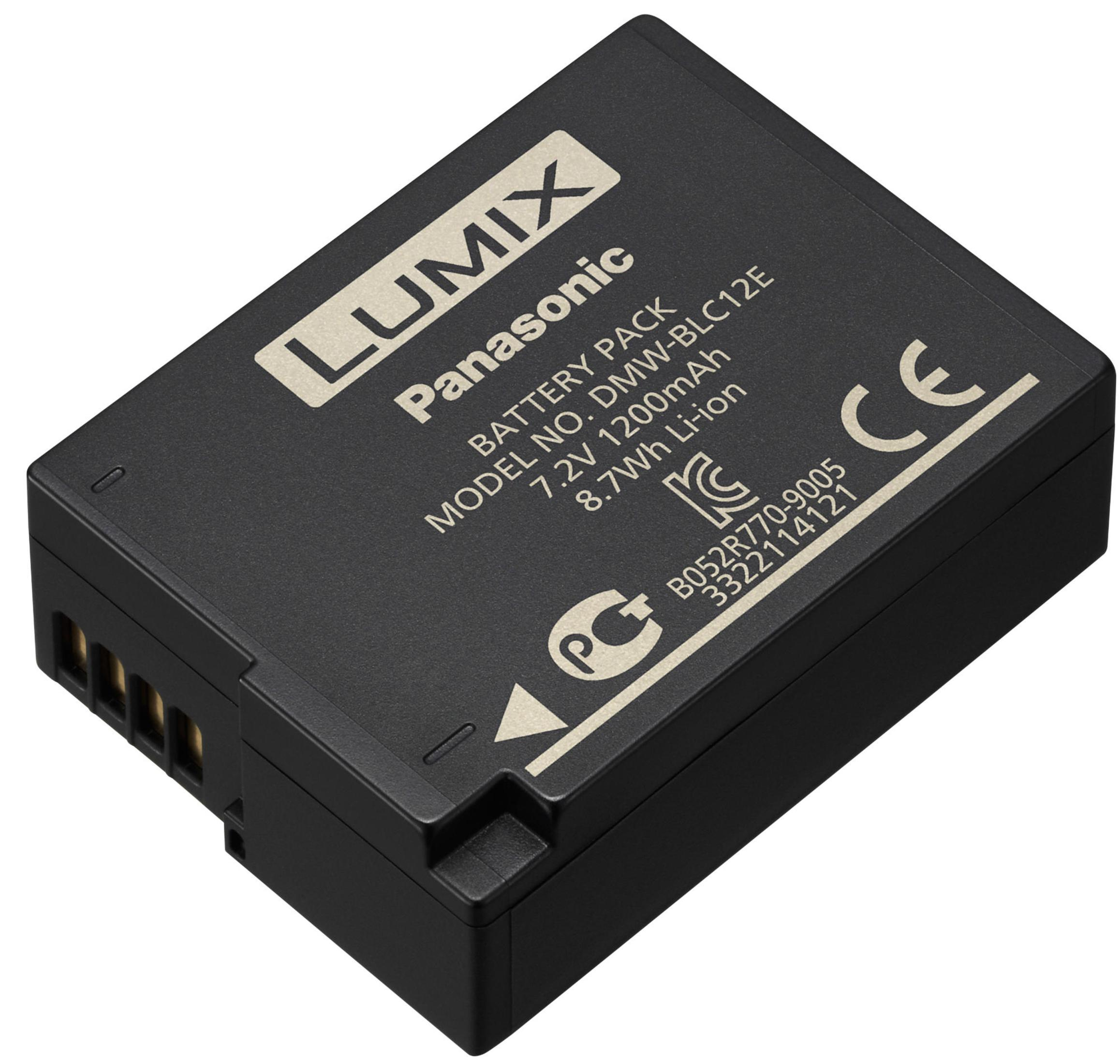 Batterie noire Panasonic Lumix DMW-BLC12E, 7.2V, 1200mAh, Li-ion.