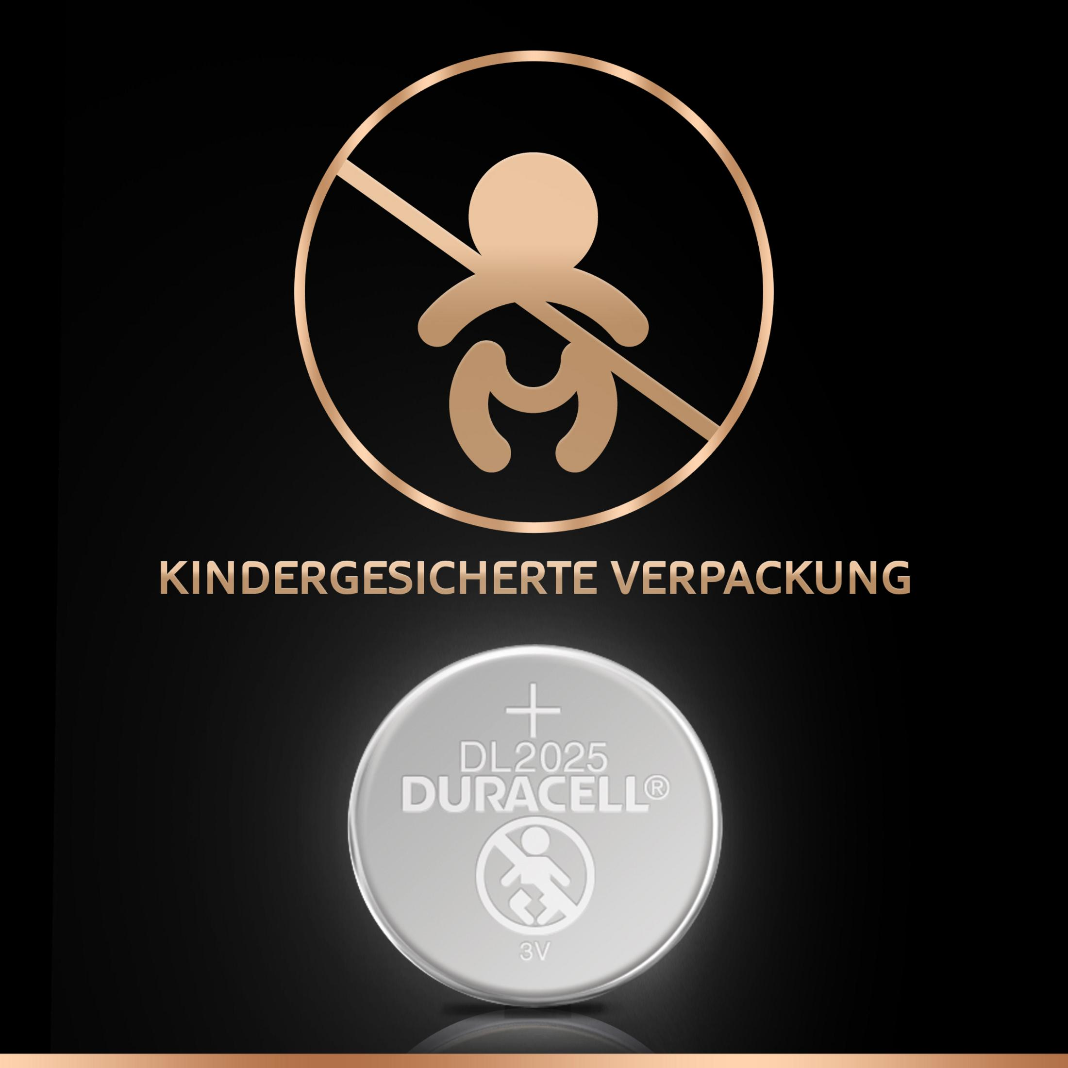 Simbolo sicurezza bambini; Batteria Duracell DL2025.