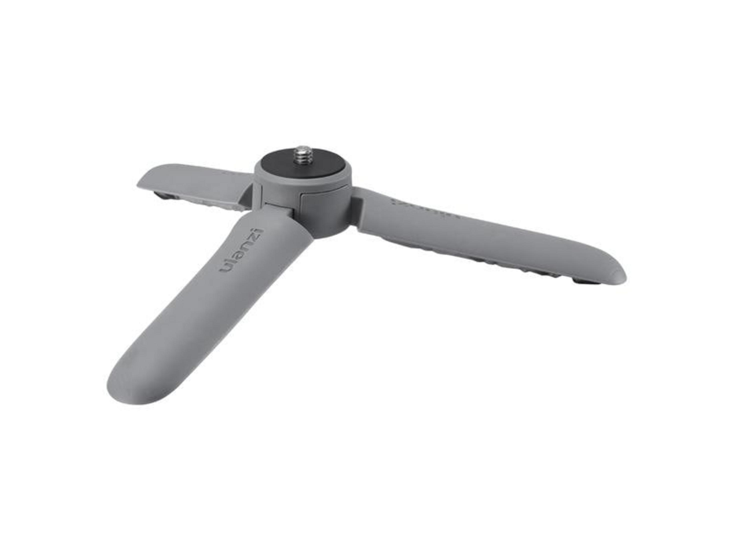 Szary mini statyw z rozłożonymi trzema nogami.