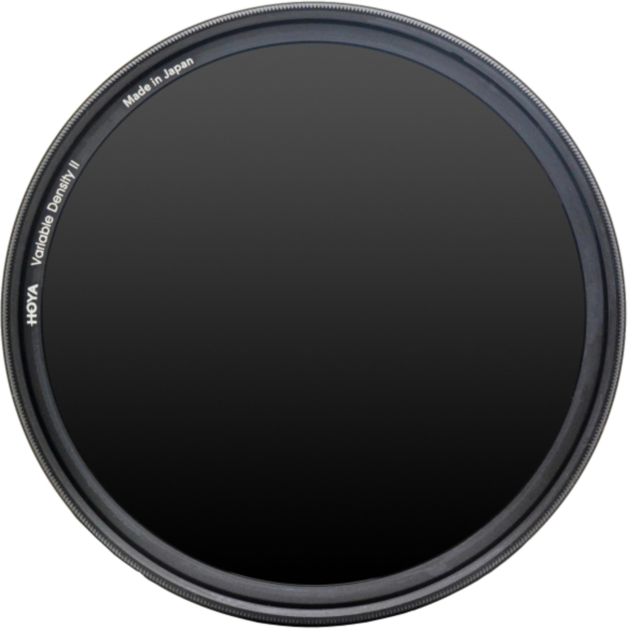 Ein schwarzer Hoya Variable Density II Filter mit Beschriftung "Made in Japan".