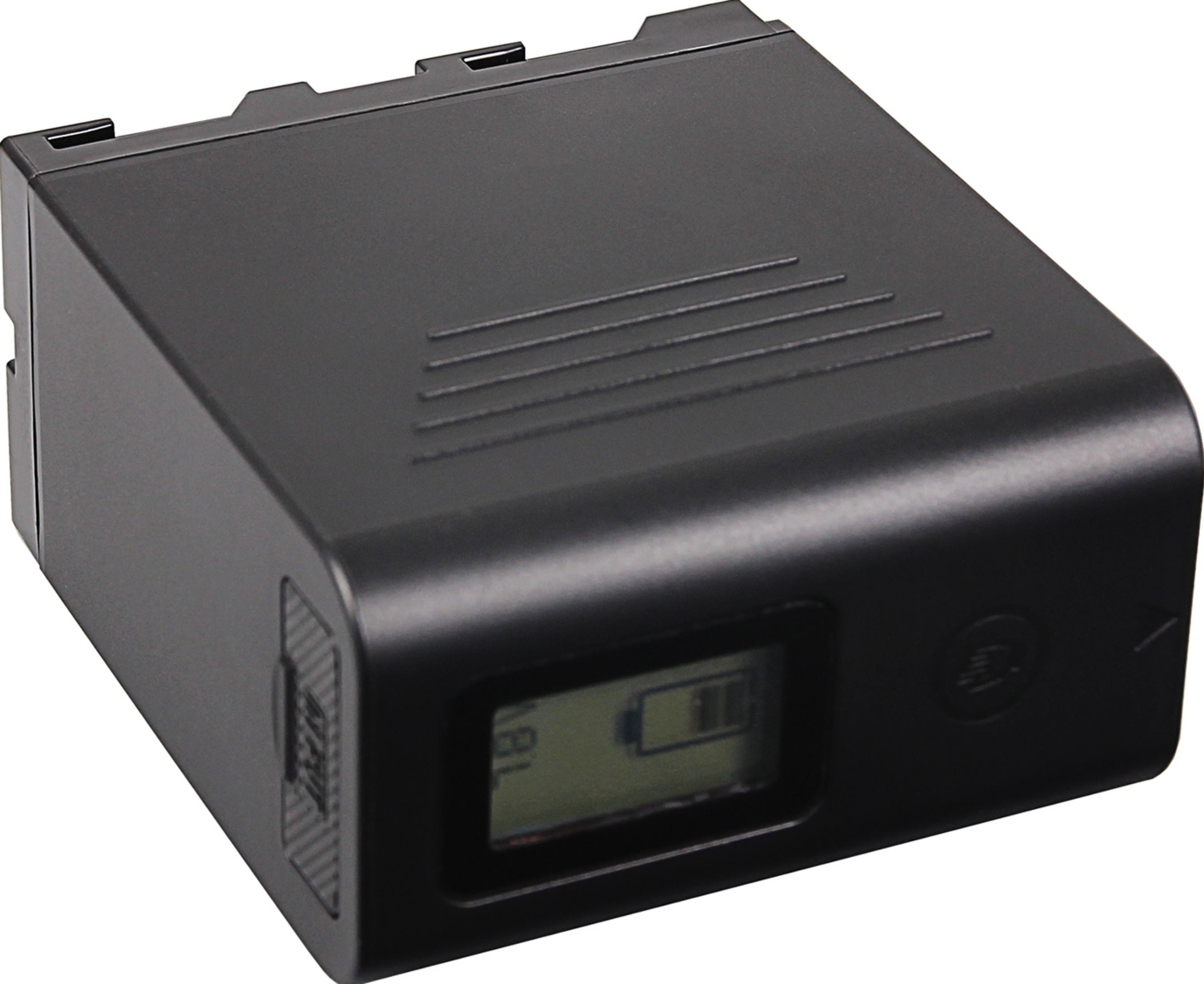 Batteria nera con piccolo display che mostra 18V e livello di carica.