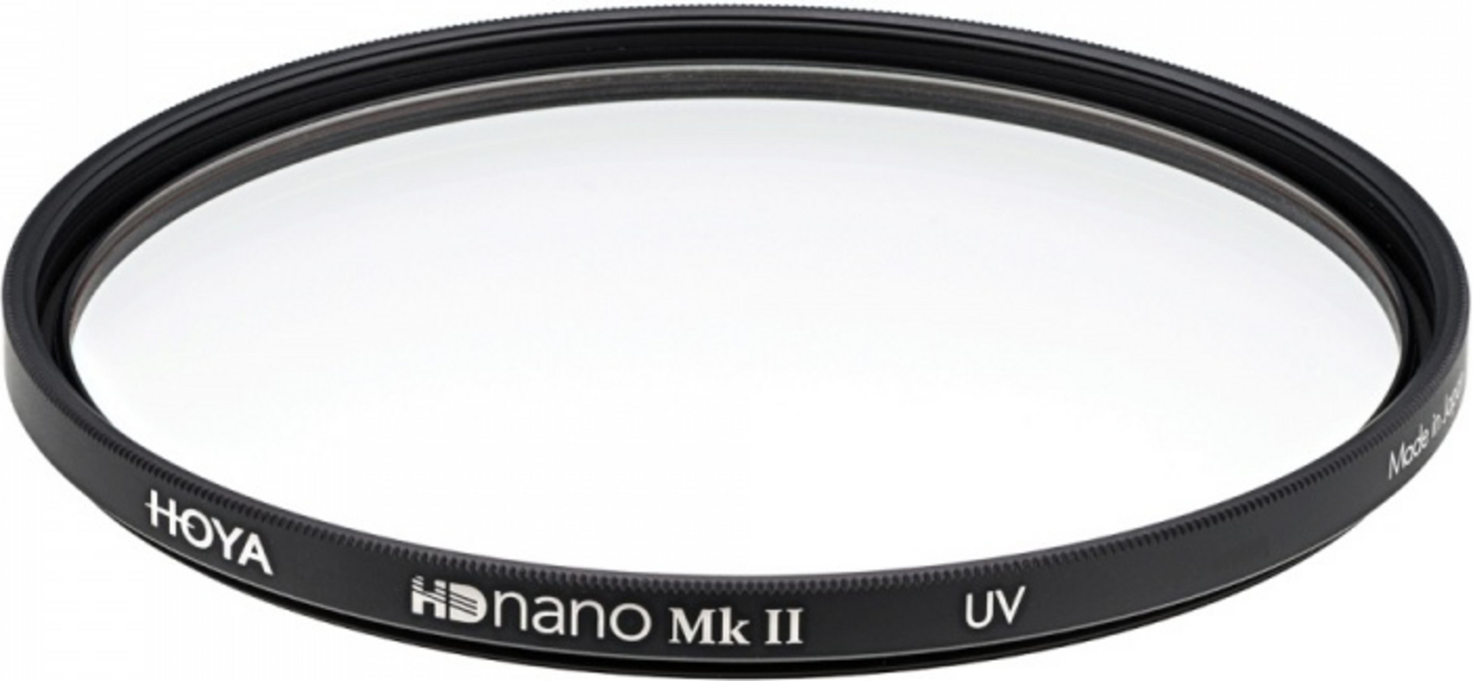 Ein Hoya HD nano Mk II UV-Filter mit schwarzem Rahmen.