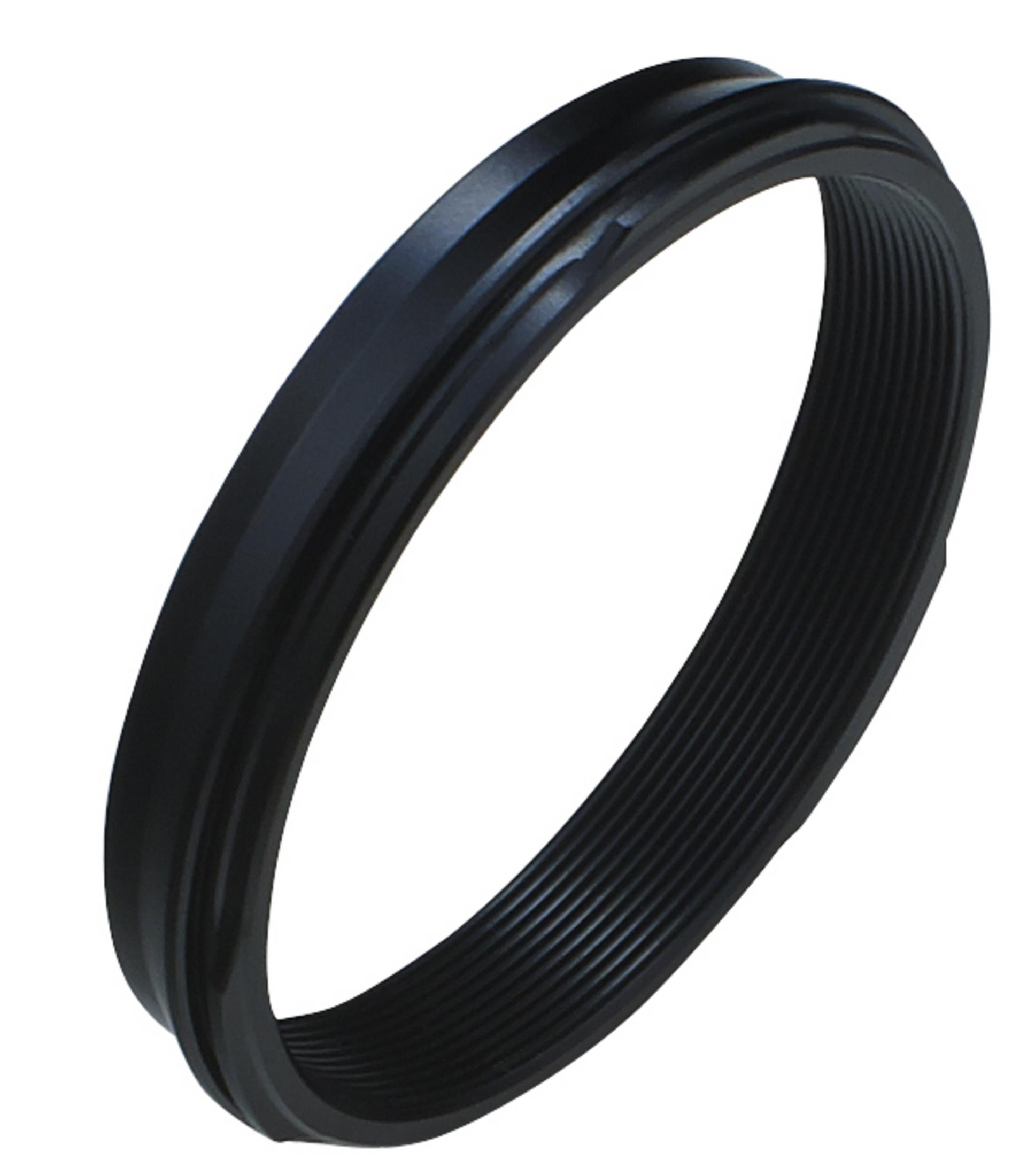 Ein schwarzer, gerippter Ring mit Gewinde, isoliert auf weißem Hintergrund.