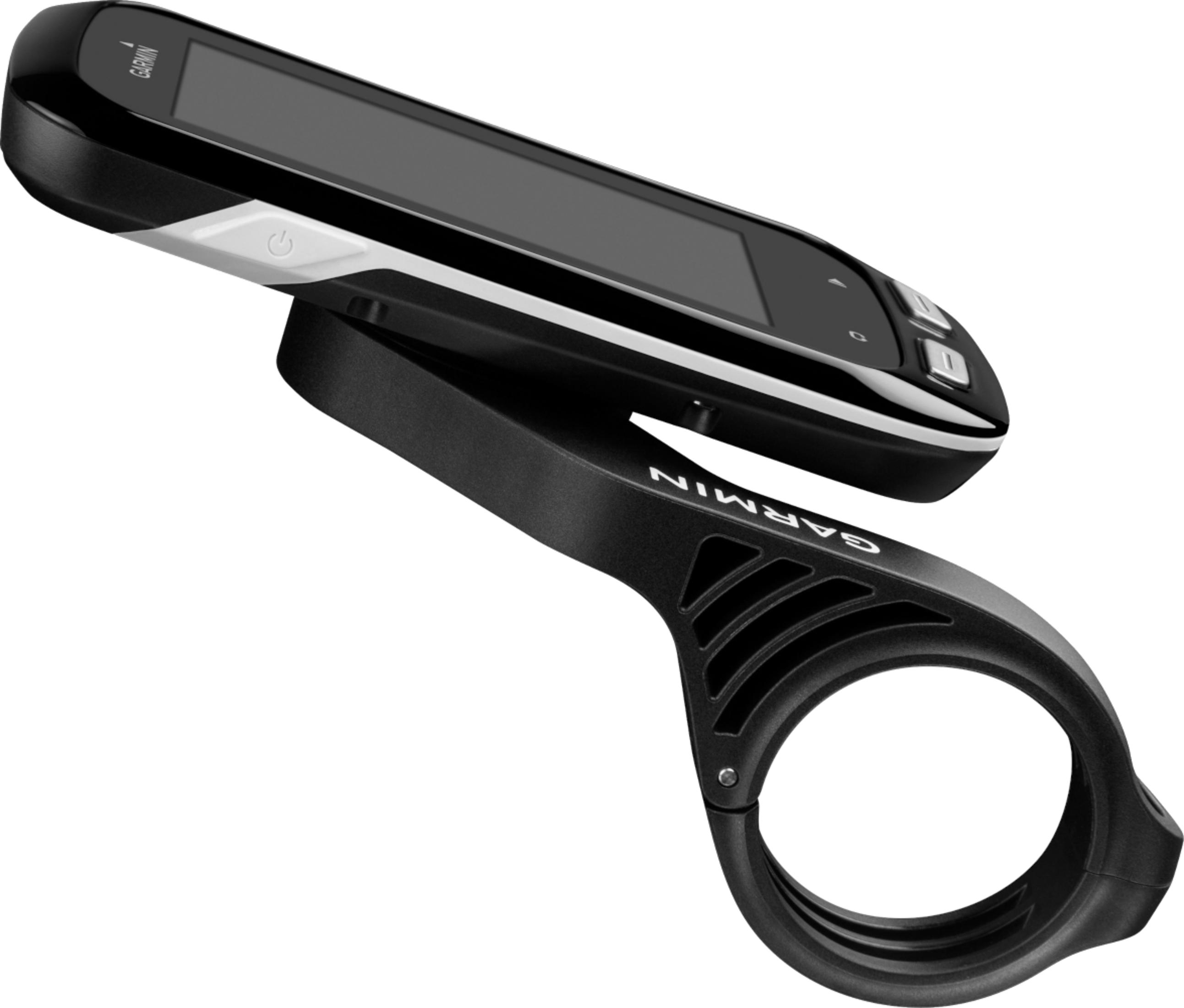Soporte negro para ciclocomputador Garmin con logo, sobre fondo blanco.