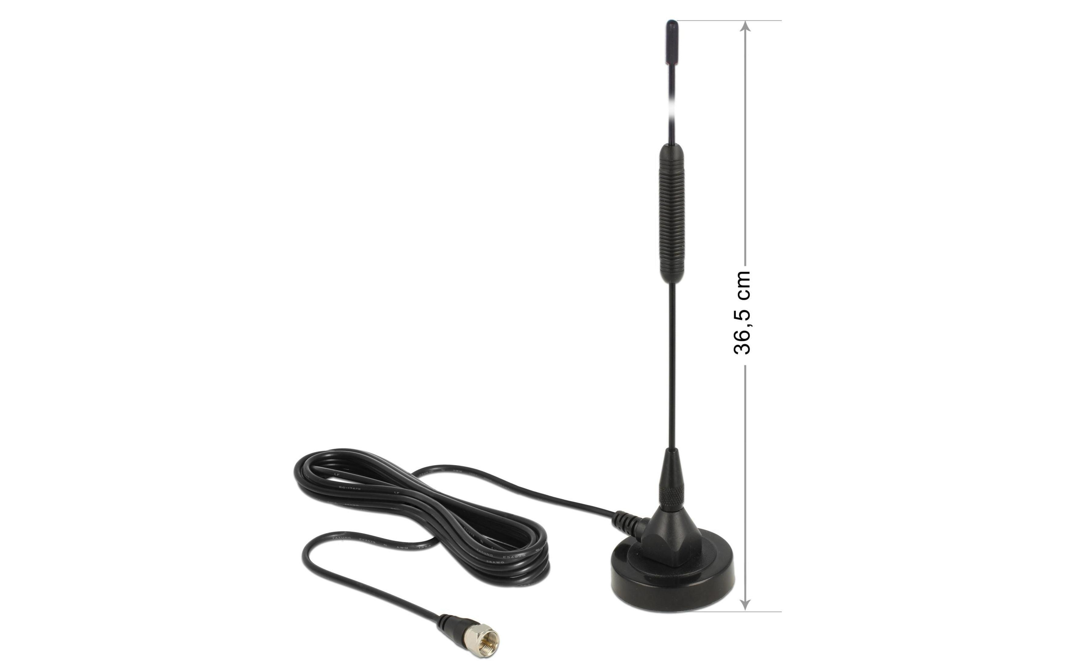 Antenna nera con cavo e connettore, lunga 36,5 cm.