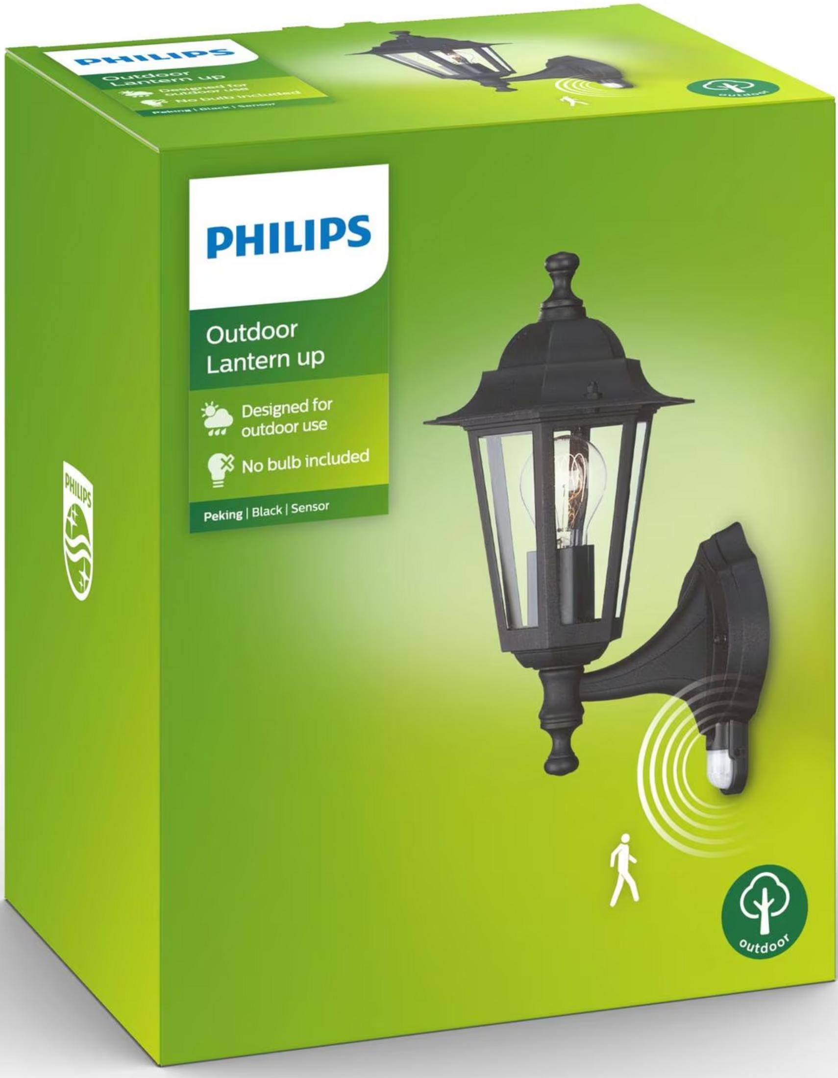 Philips Outdoor Laterne Peking, schwarz, mit Sensor. Ohne Leuchtmittel.