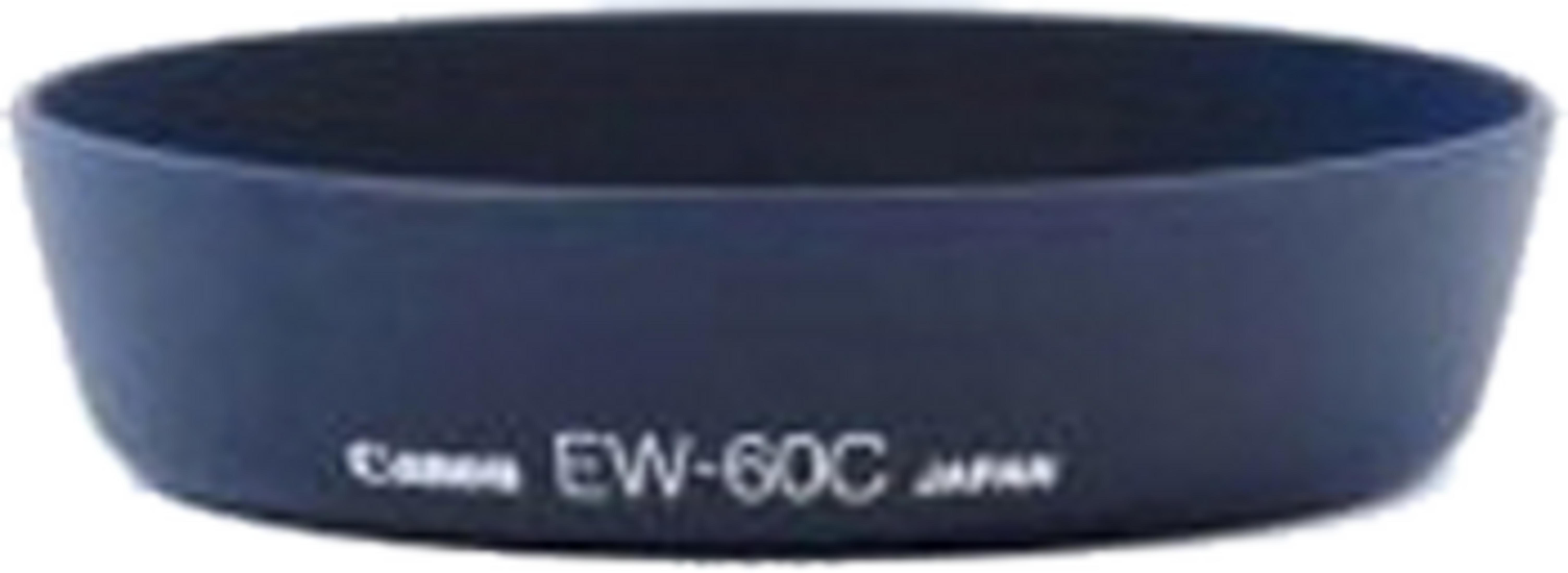 Czarna osłona przeciwsłoneczna z napisem Canon EW-60C Japan.