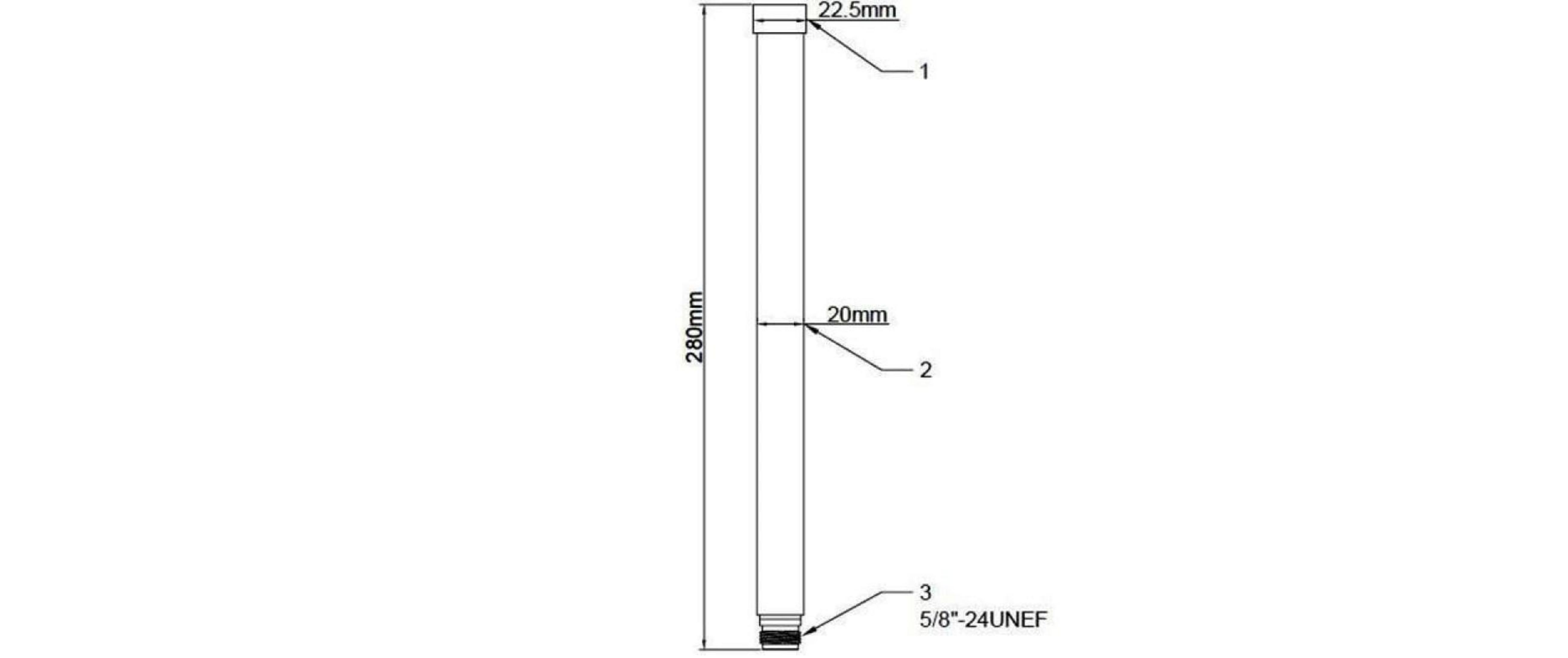 Disegno tecnico di un'asta lunga 280 mm con dimensioni.