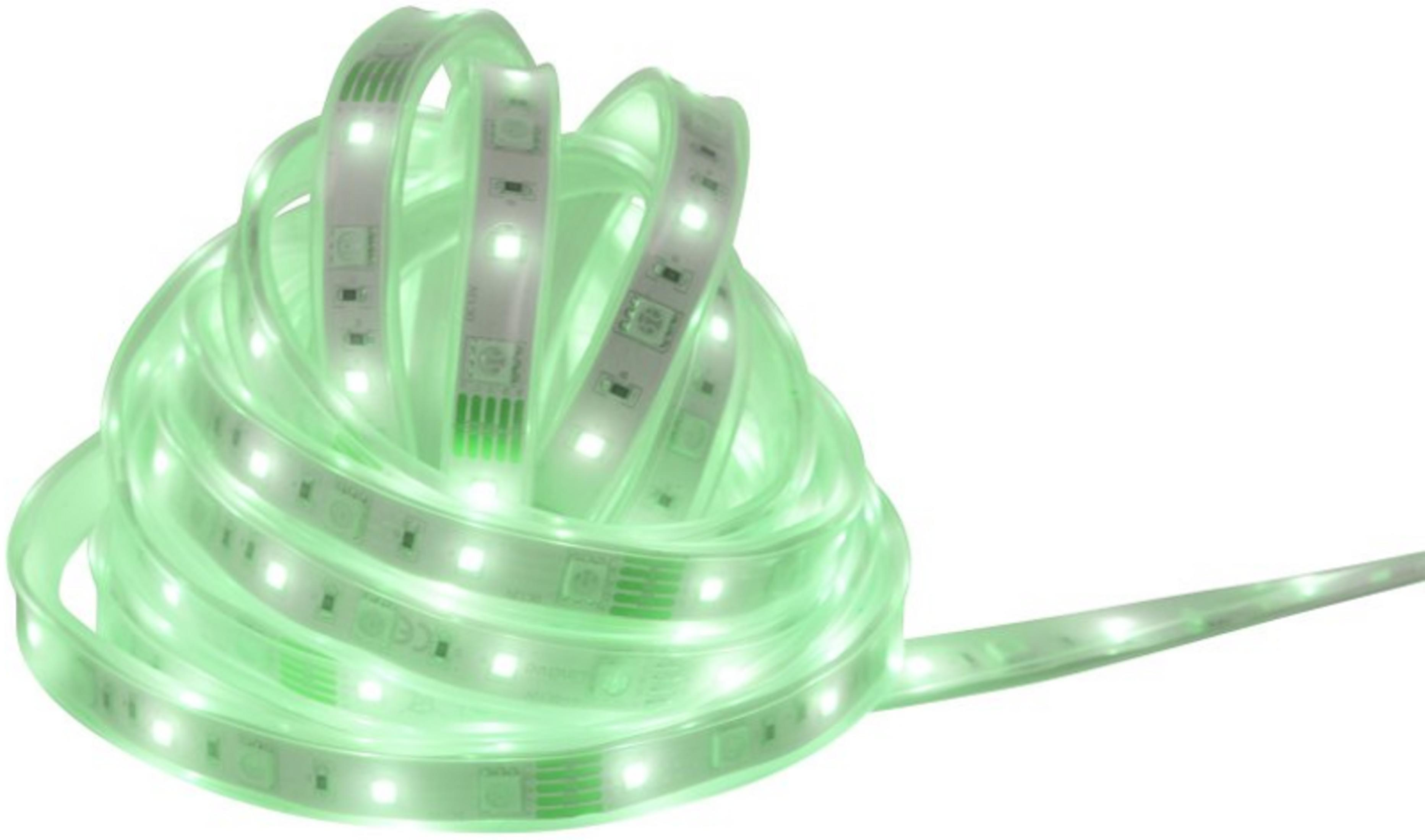 Eine aufgerollte grüne LED-Lichtleiste mit vielen LEDs.