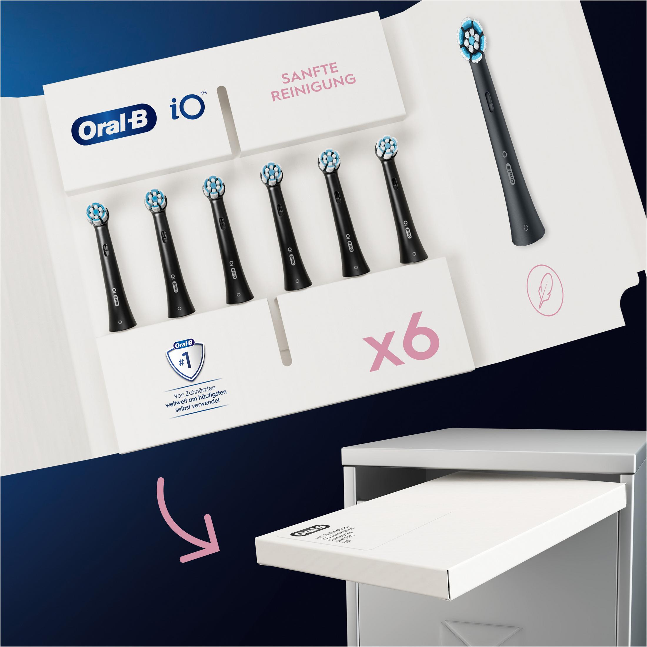 Oral-B iO Zahnbürstenköpfe im 6er-Pack, mit sanfter Reinigung.