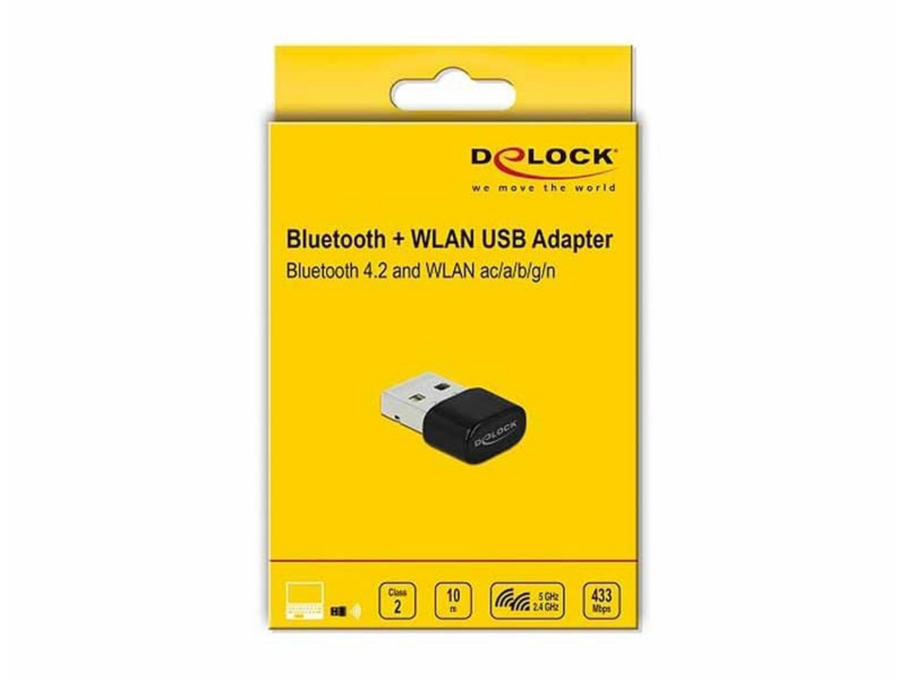 Confezione di un adattatore USB Delock Bluetooth + WLAN con immagine dell'adattatore.
