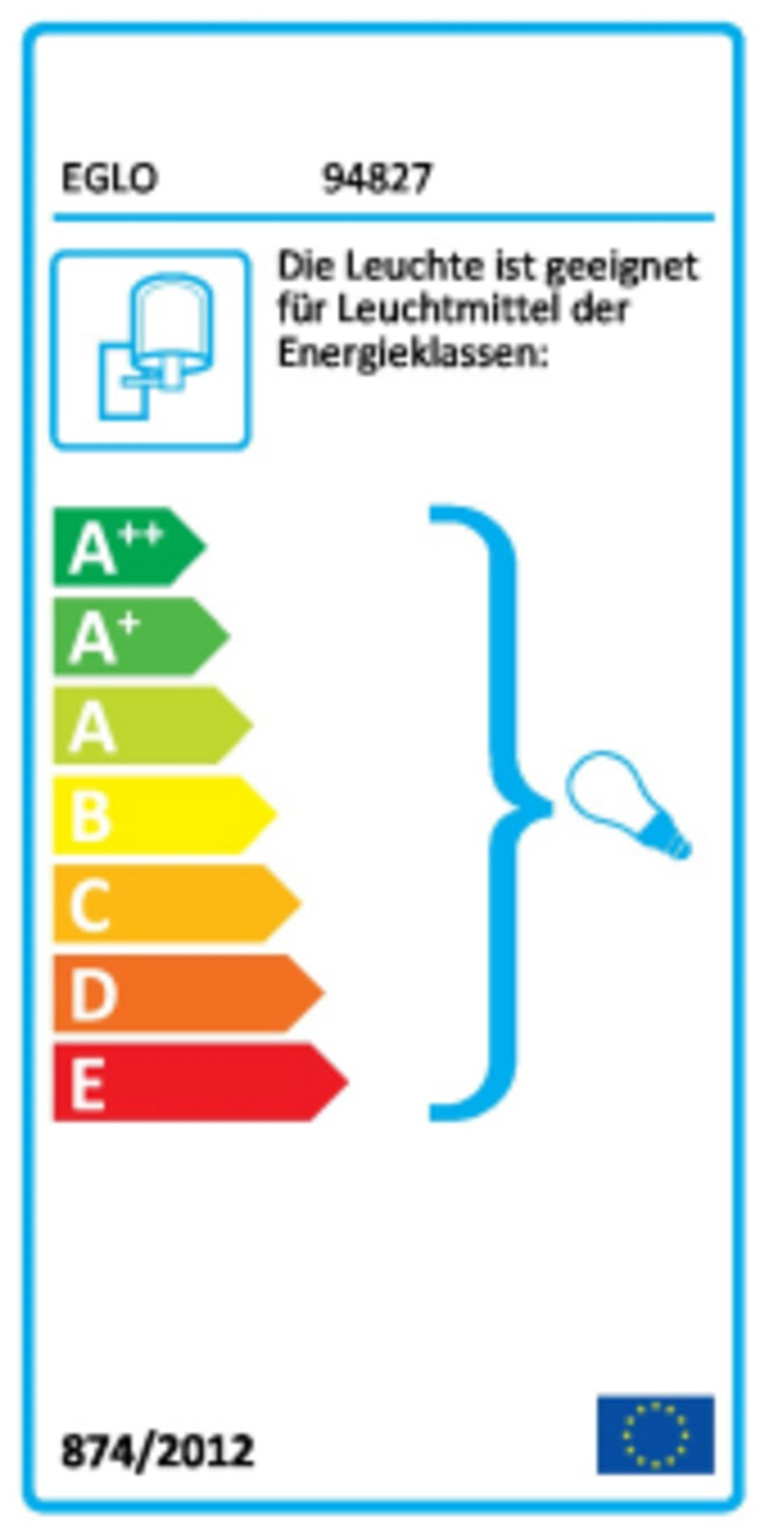 Energielabel für EGLO Lampe: A++ bis E. Enthält EU-Symbol.